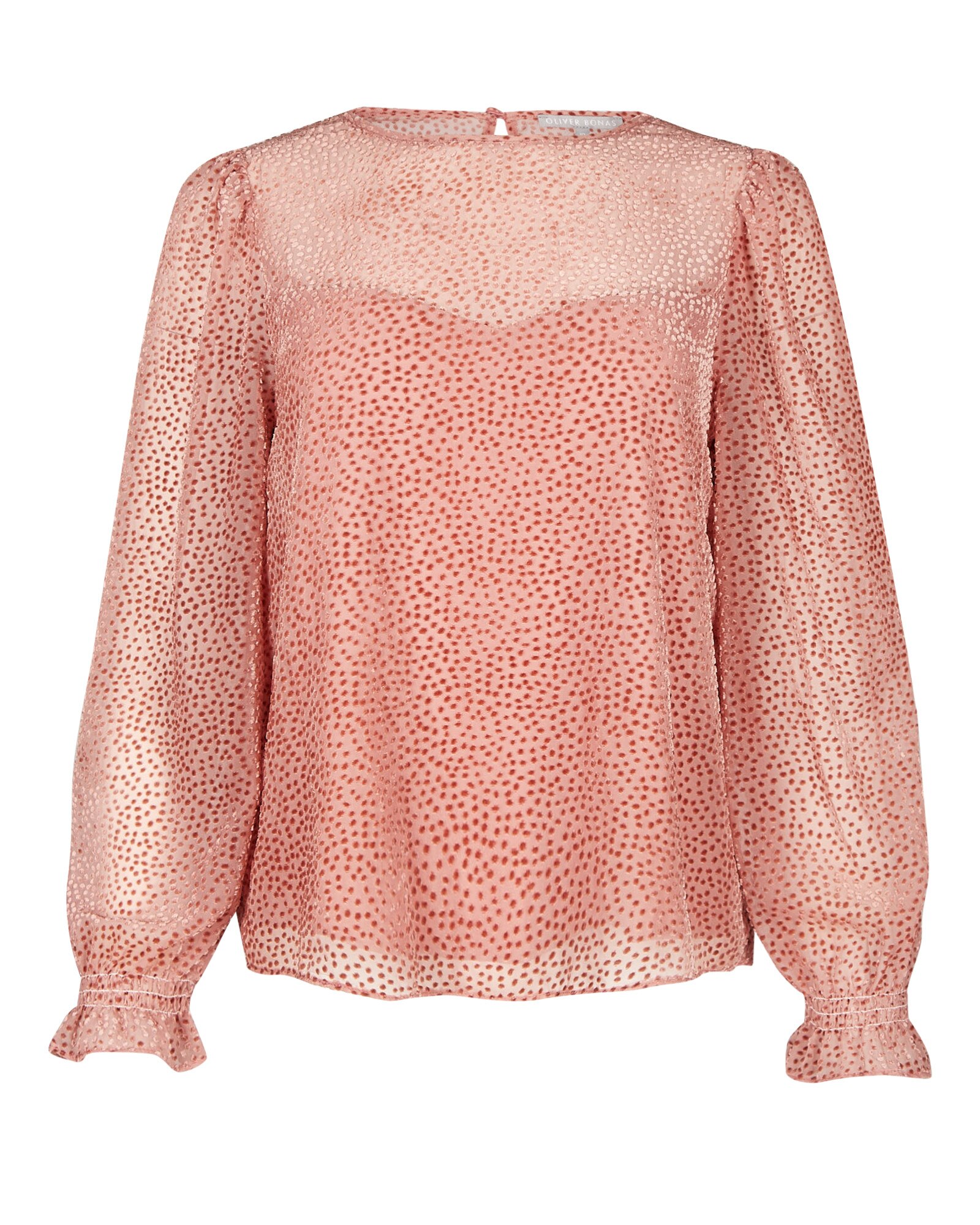 Flocked Spot Pink Long Sleeve Blouse Oliver Bonas