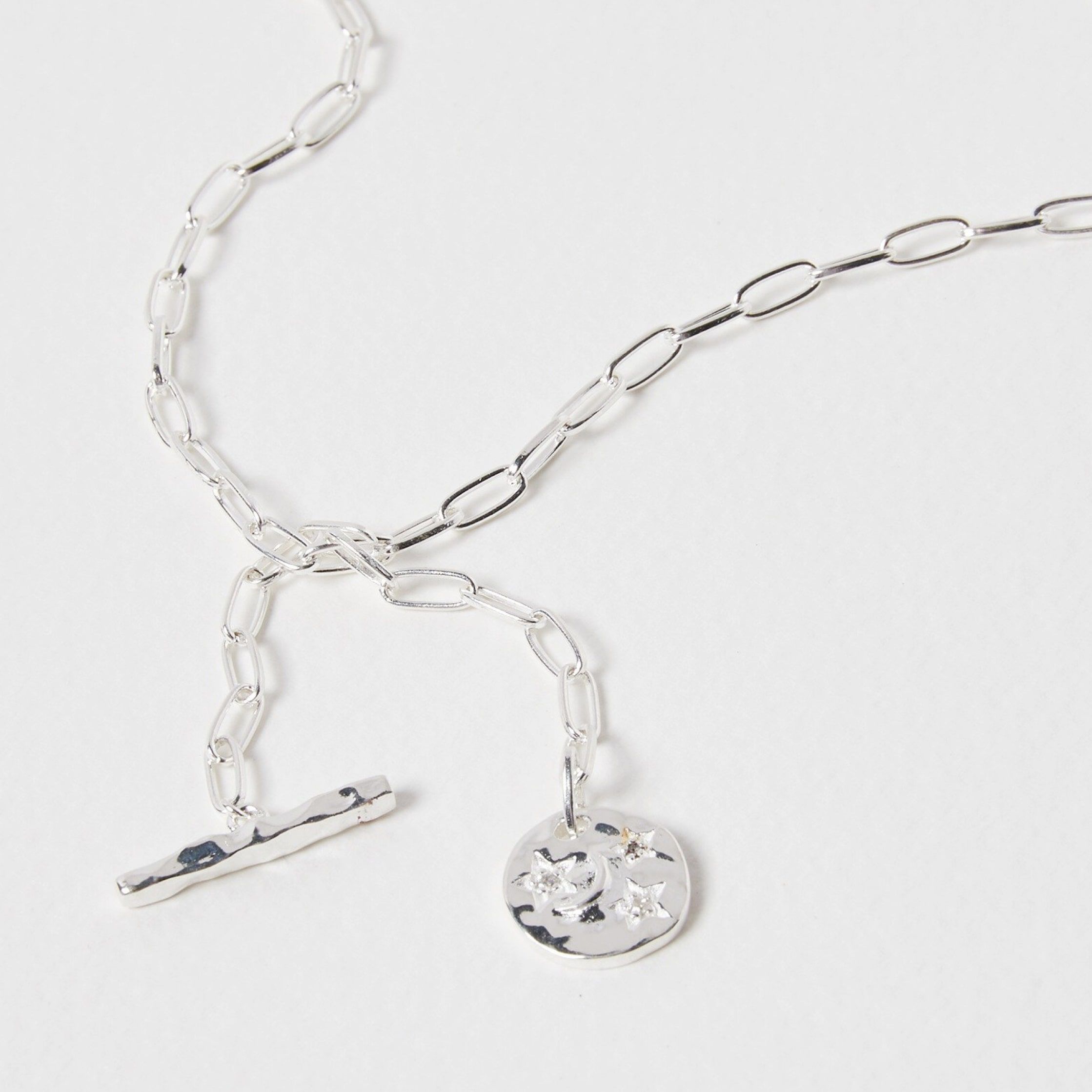 Silver plated necklace with a celestial charm and bar 