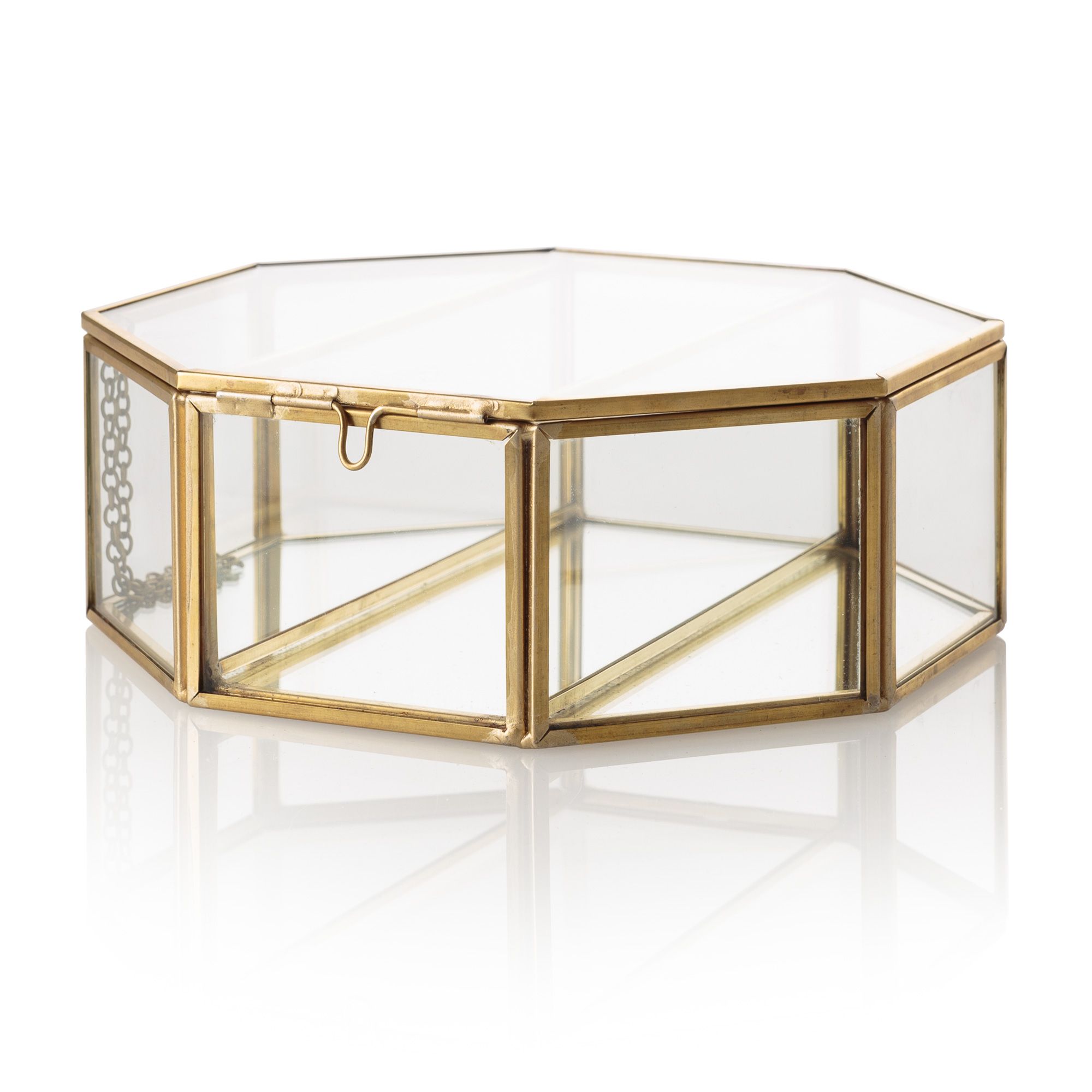 Octagon Gold And Glass Mirrored Jewellery Box Oliver Bonas
