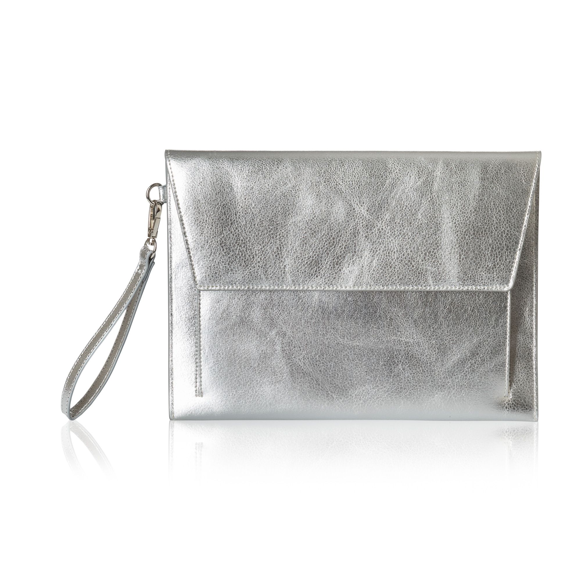 silver envelope clutch bag