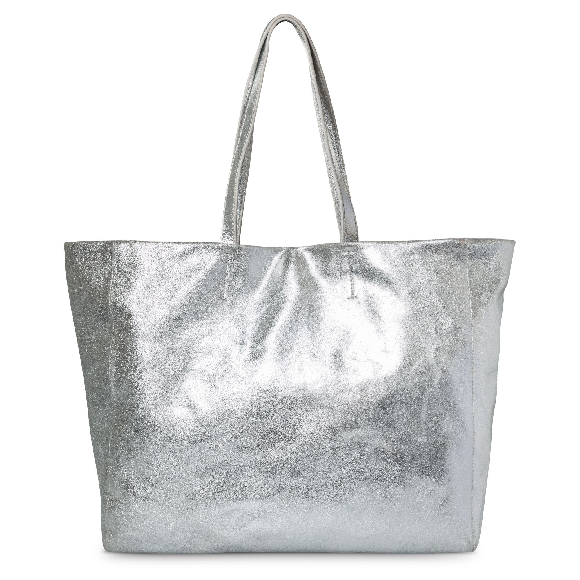 Martha Slouch Pocket Silver Leather Tote Bag | Oliver Bonas US
