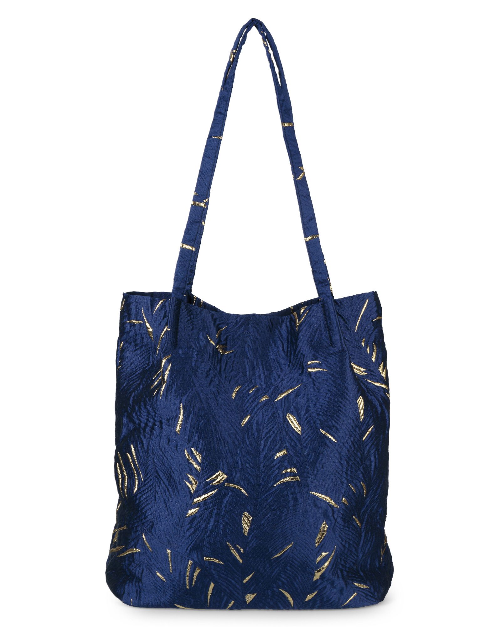 navy and gold handbag