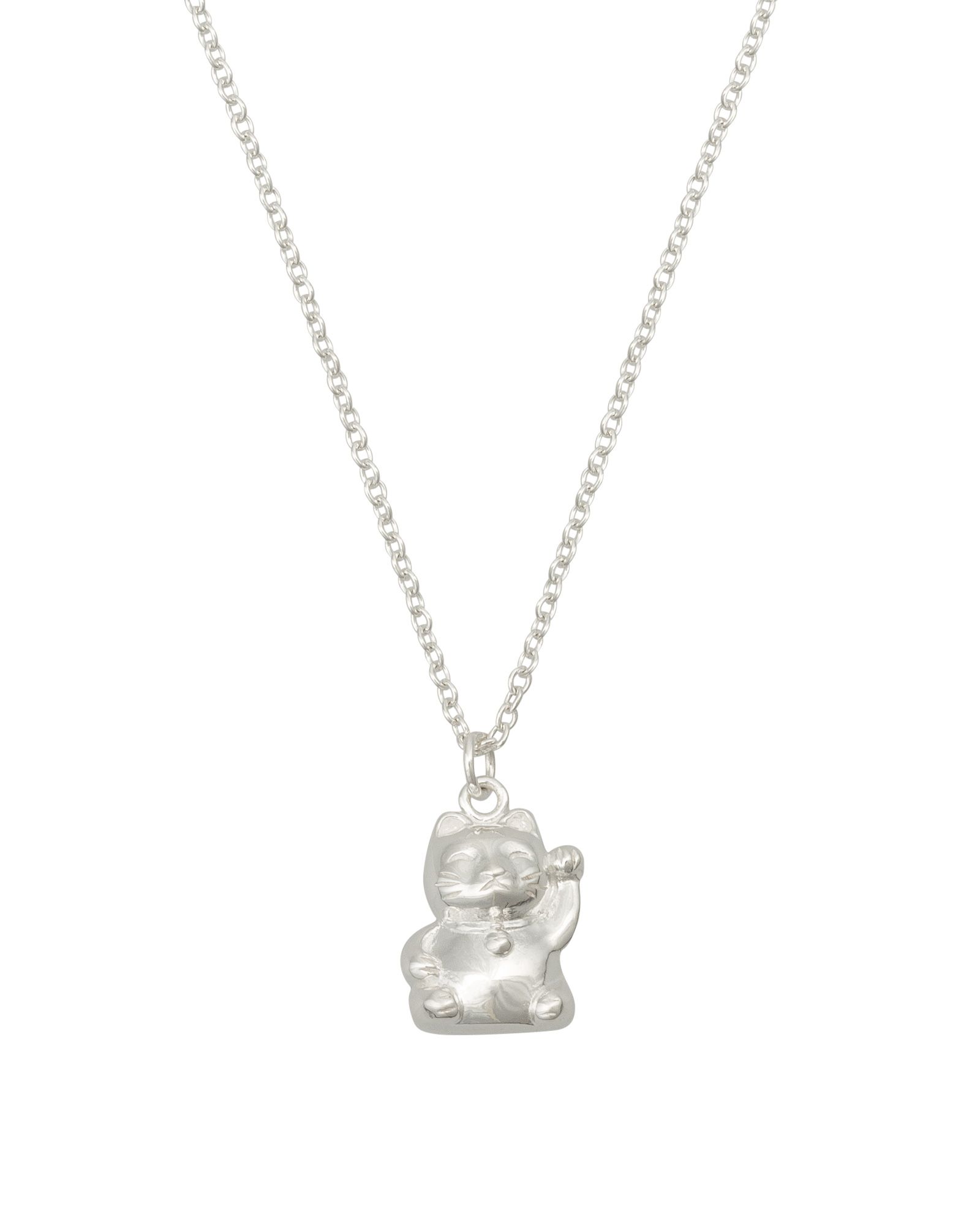 Lucky Cat Silver Pendant Necklace | Oliver Bonas