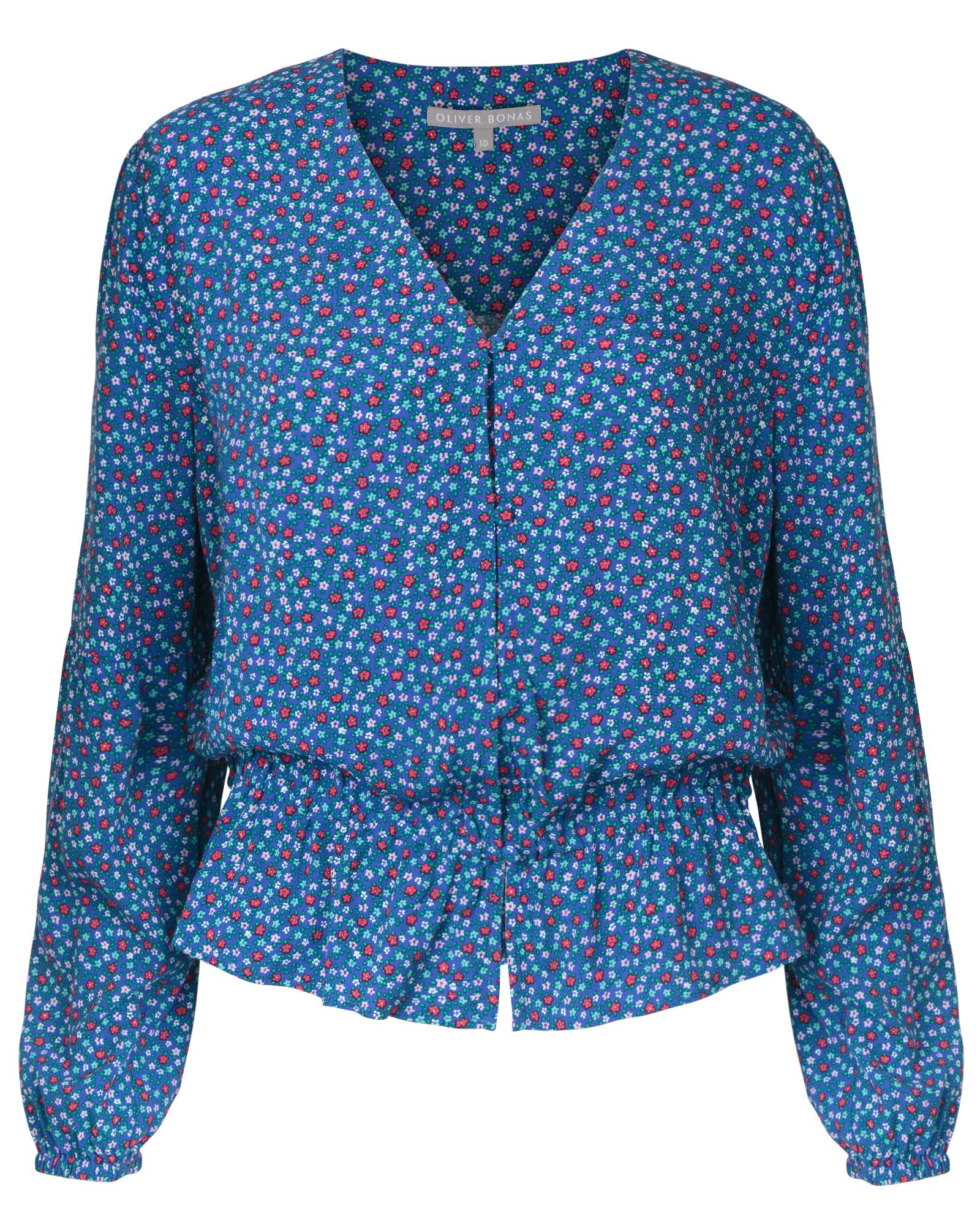 Mini Floral Button Through Blue Top | Oliver Bonas