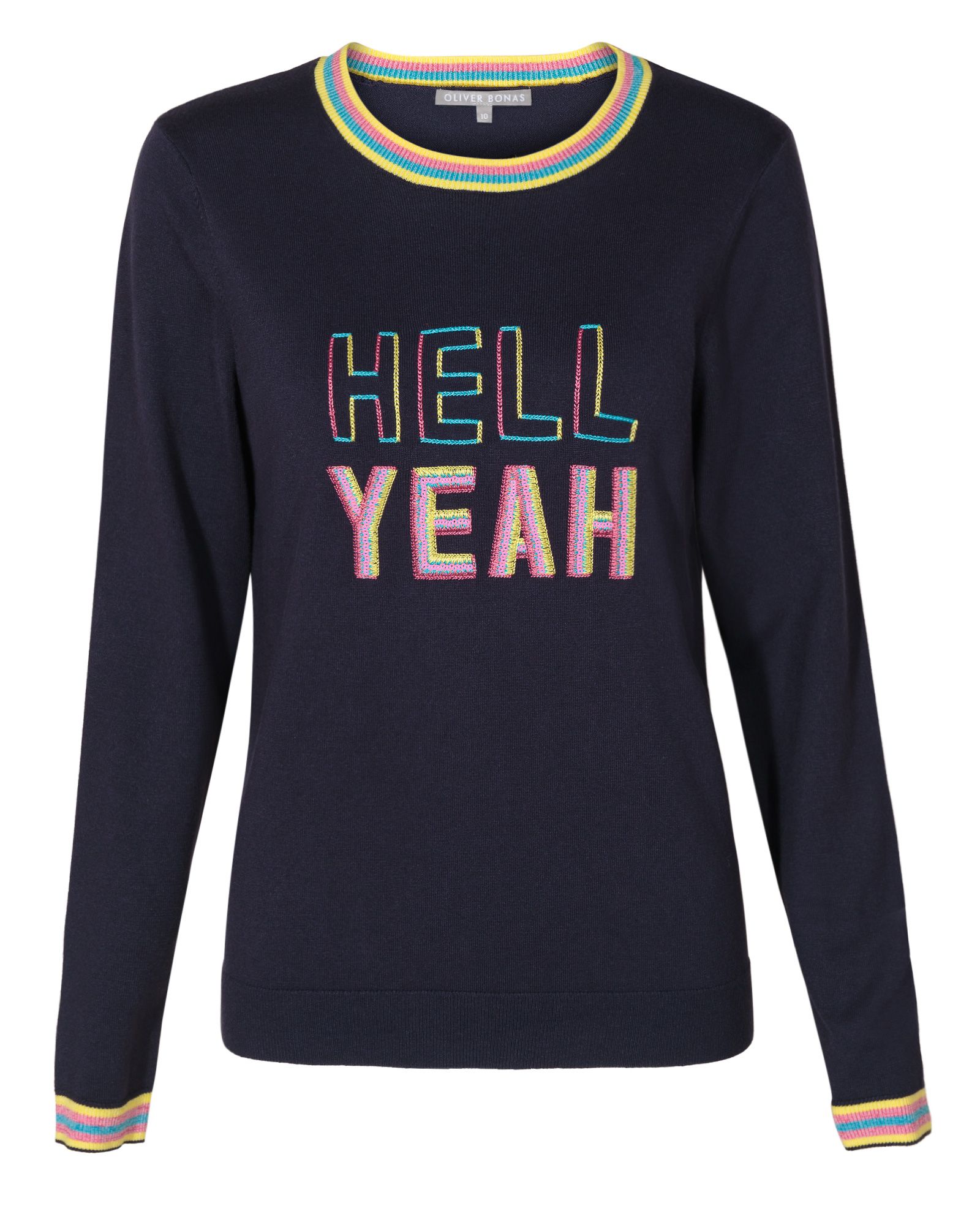 Hell Yeah Embroidered Navy Jumper | Oliver Bonas