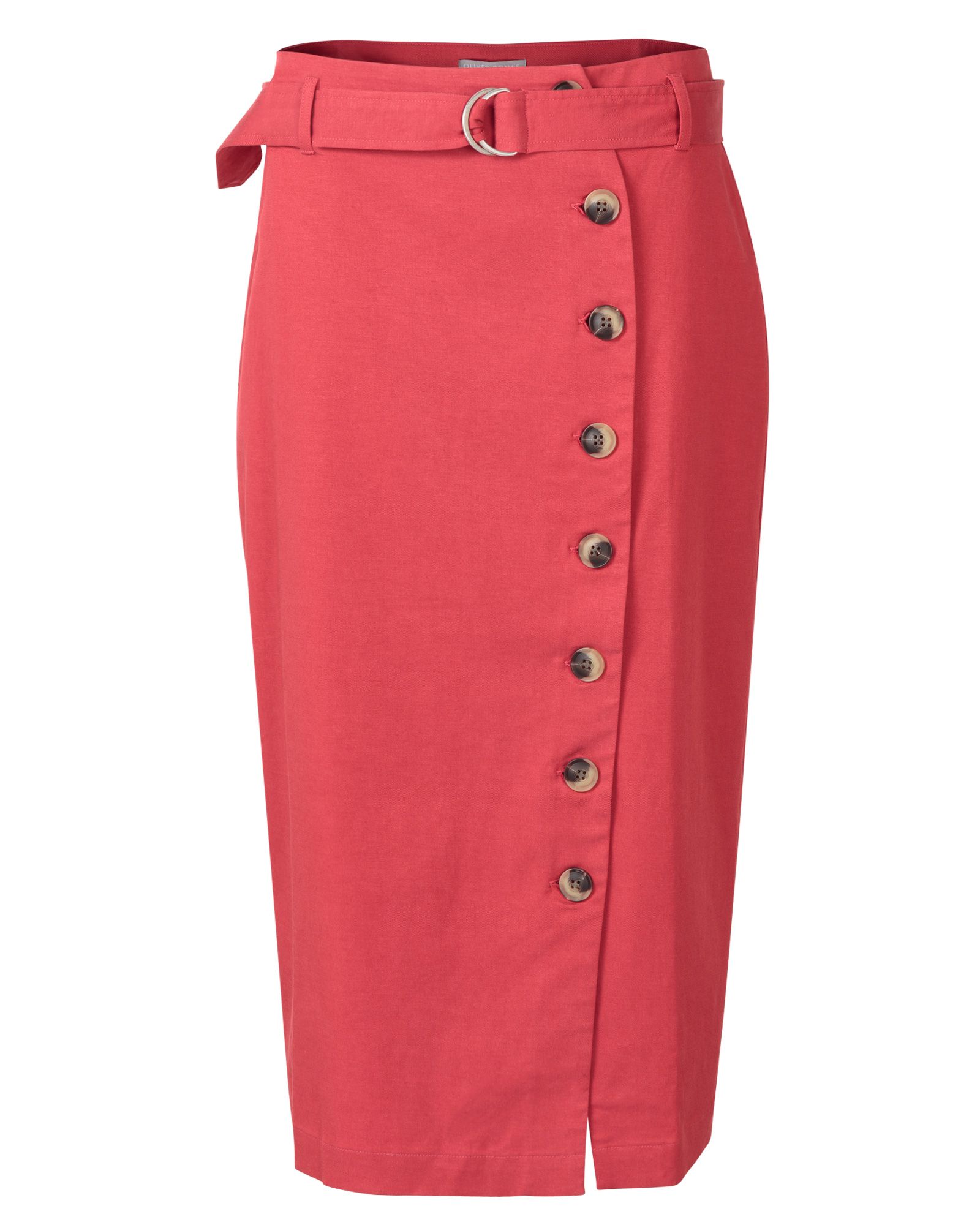 Button Through Red Midi Skirt | Oliver Bonas