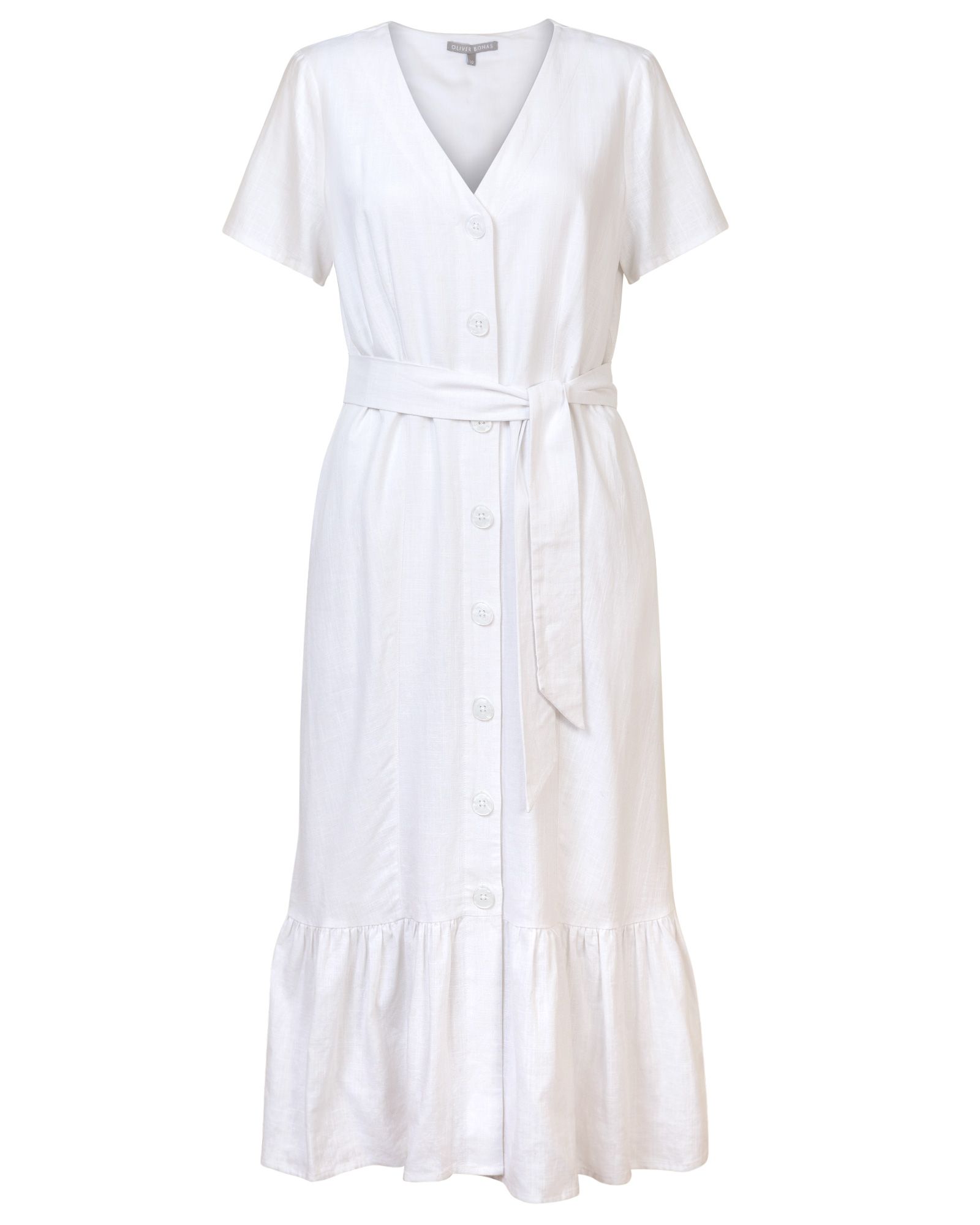 Linen Button Through White Midi Dress | Oliver Bonas