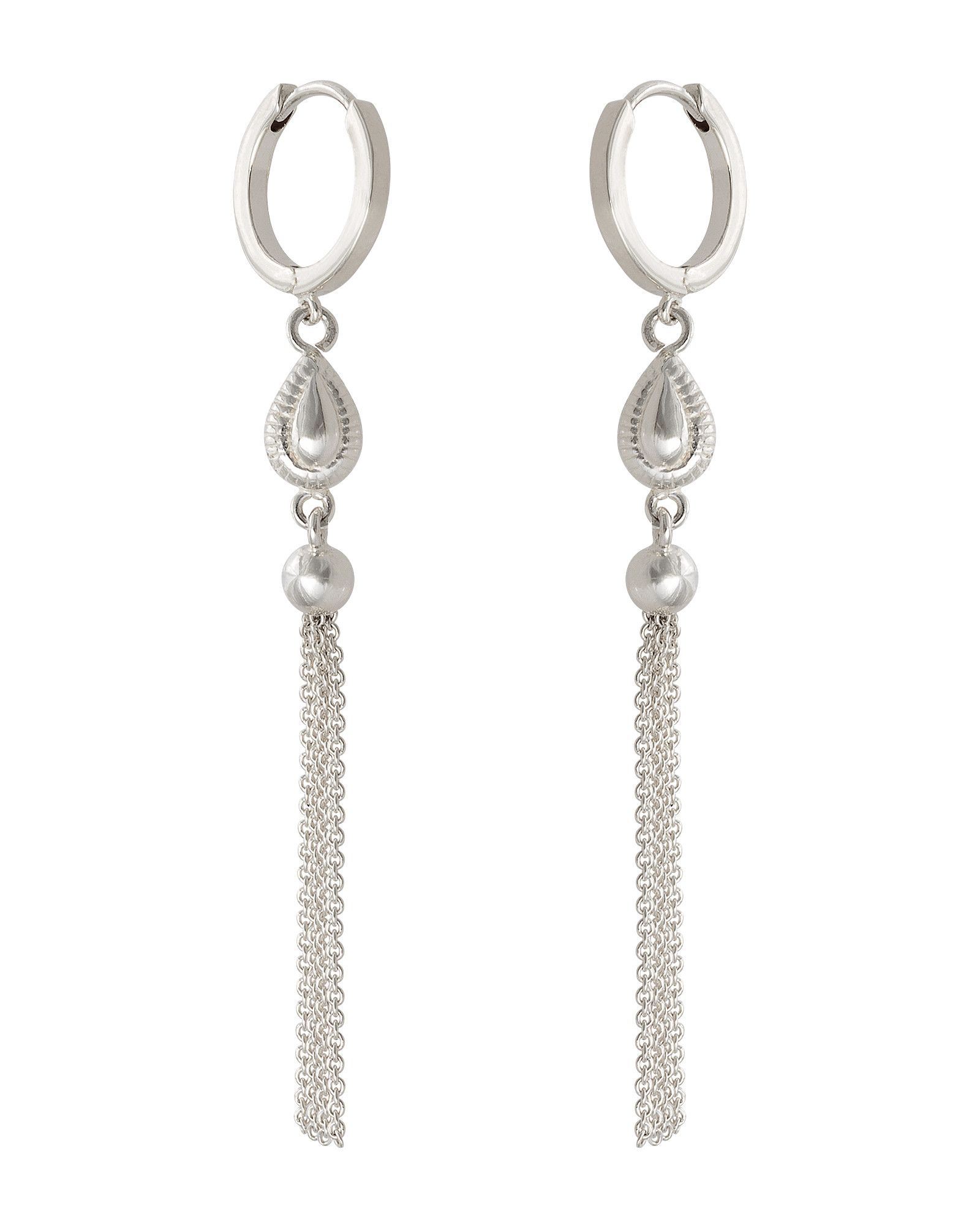 Rocco Bead & Tassel Silver Huggie Drop Earrings | Oliver Bonas