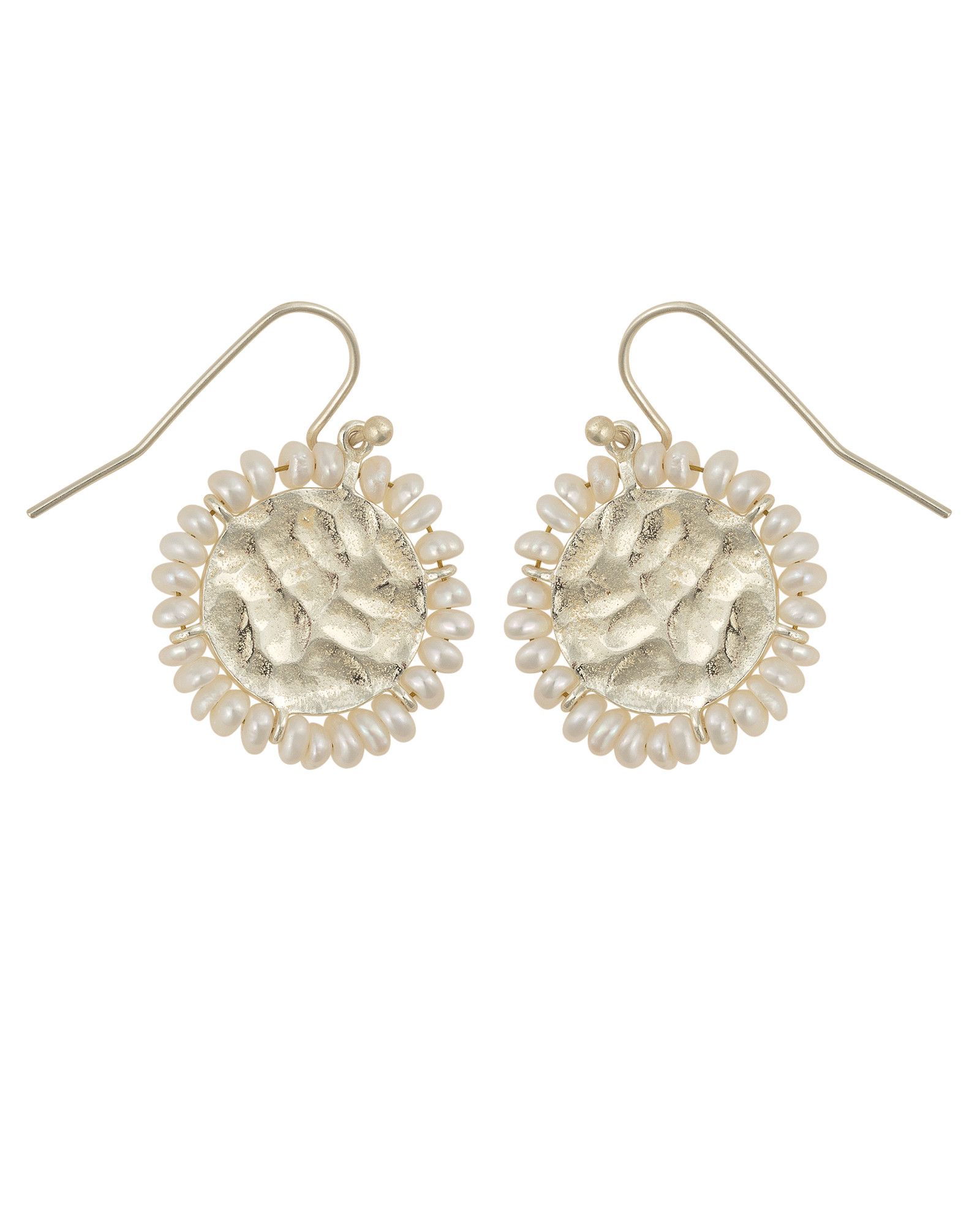 Opera Textured Disc Pearl Gold Plated Drop Earrings Oliver Bonas