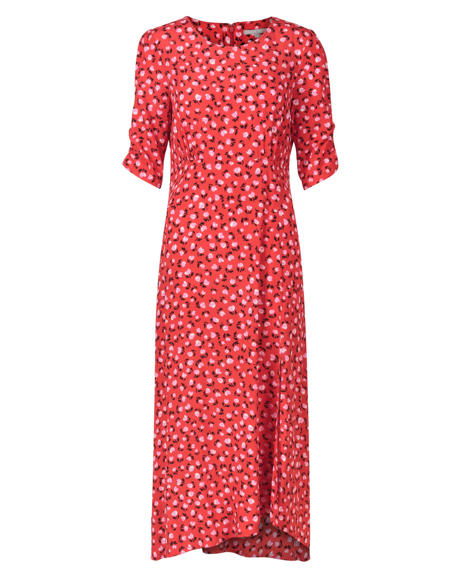 Ditsy Floral Print Red Midi Dress | Oliver Bonas