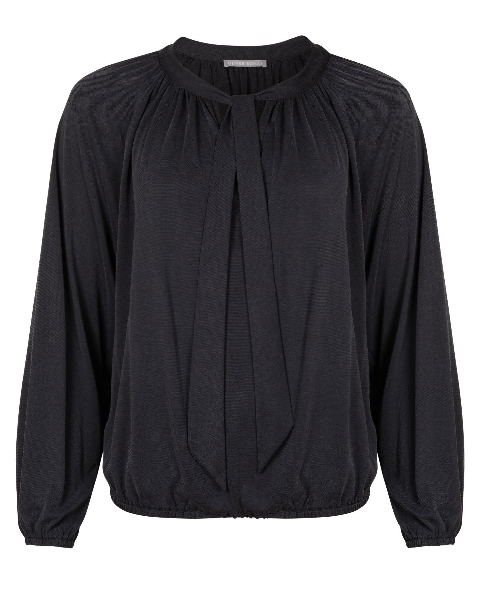 Tie Neck Black Jersey Blouse | Oliver Bonas