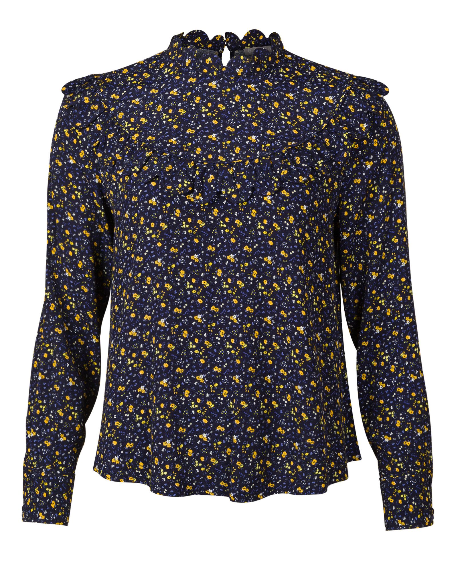 Prairie Floral Print Blue High Neck Top | Oliver Bonas