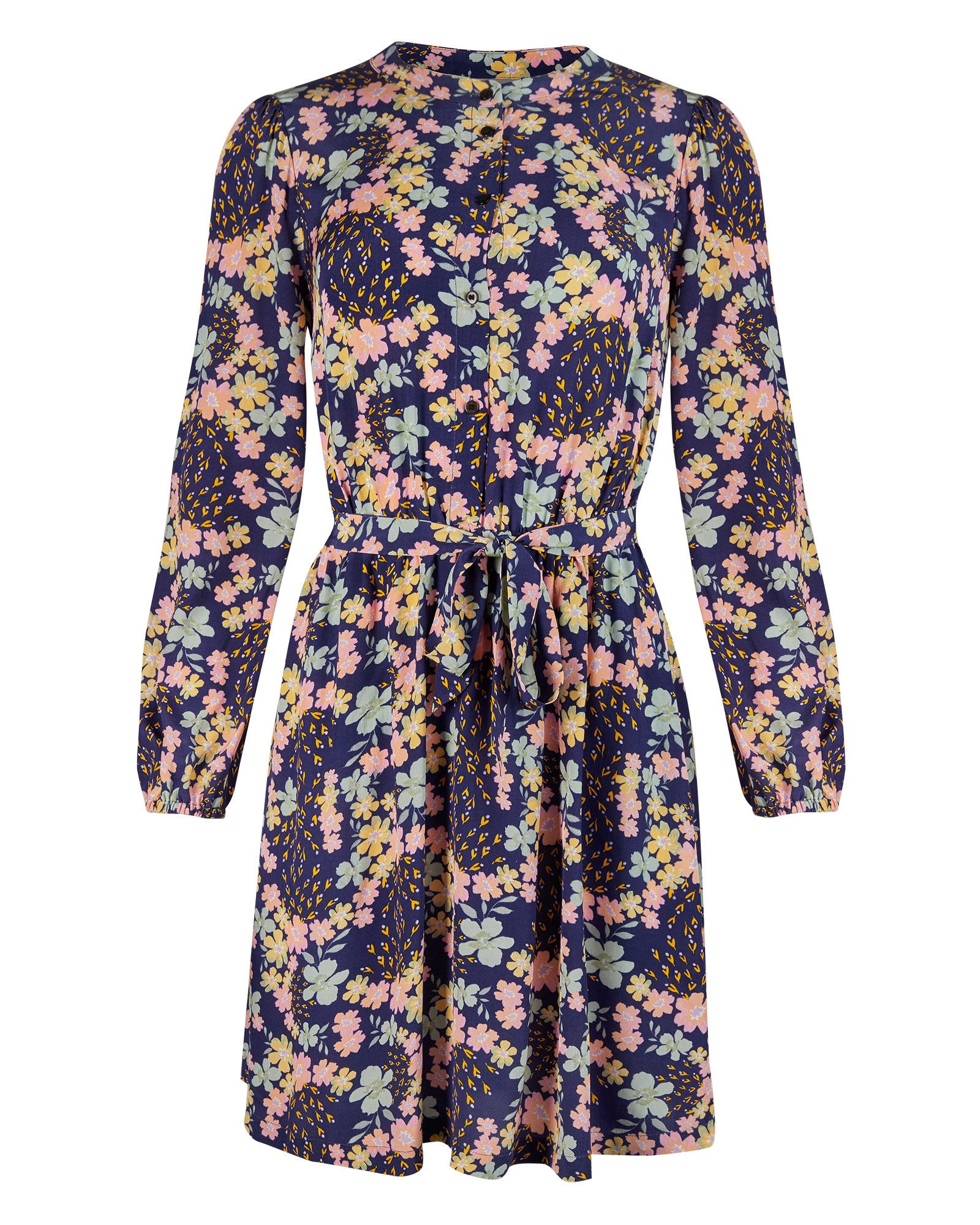 Fancy Floral Print Blue Mini Shirt Dress | Oliver Bonas