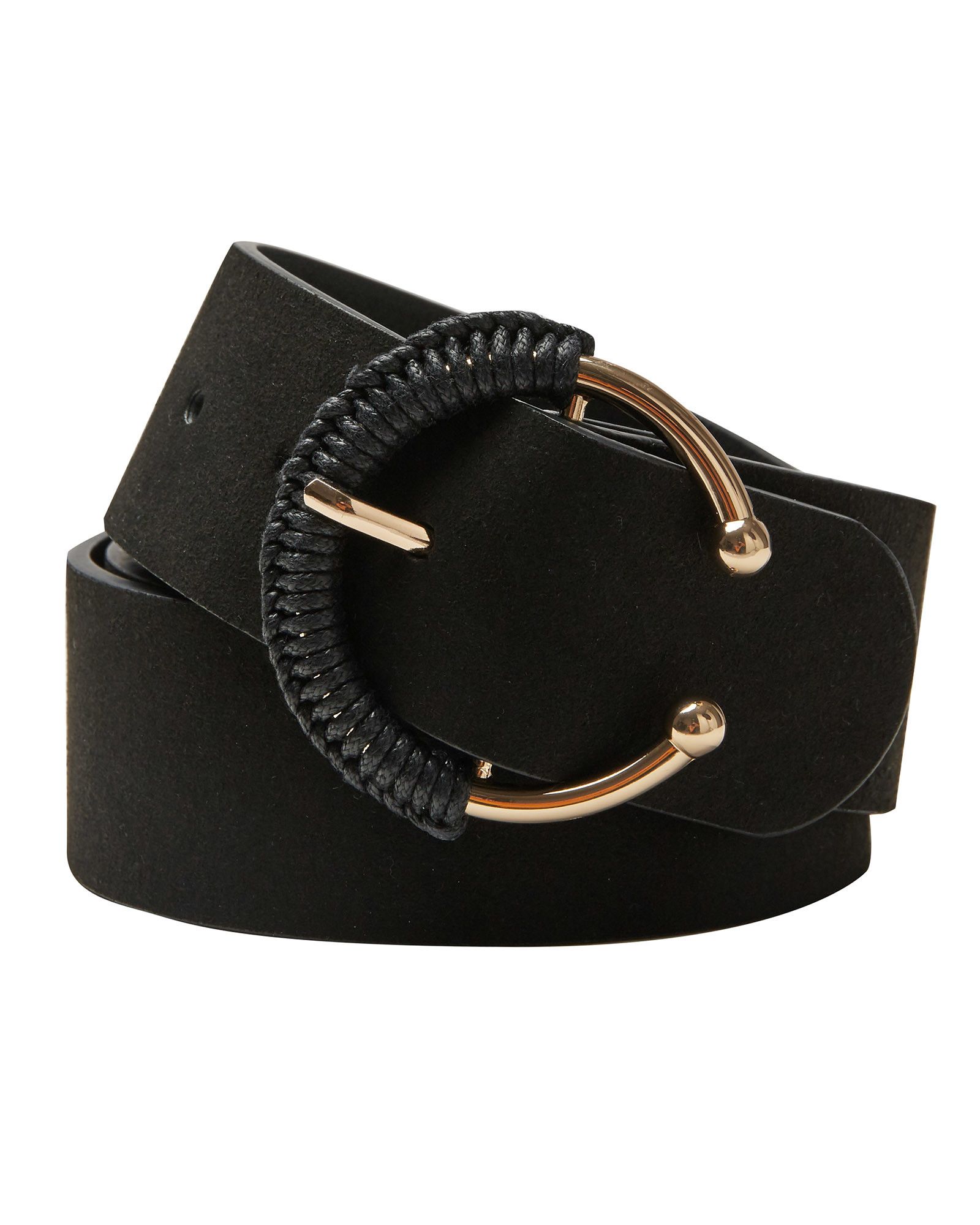 Rope Covered Buckle Black Leather Belt | Oliver Bonas