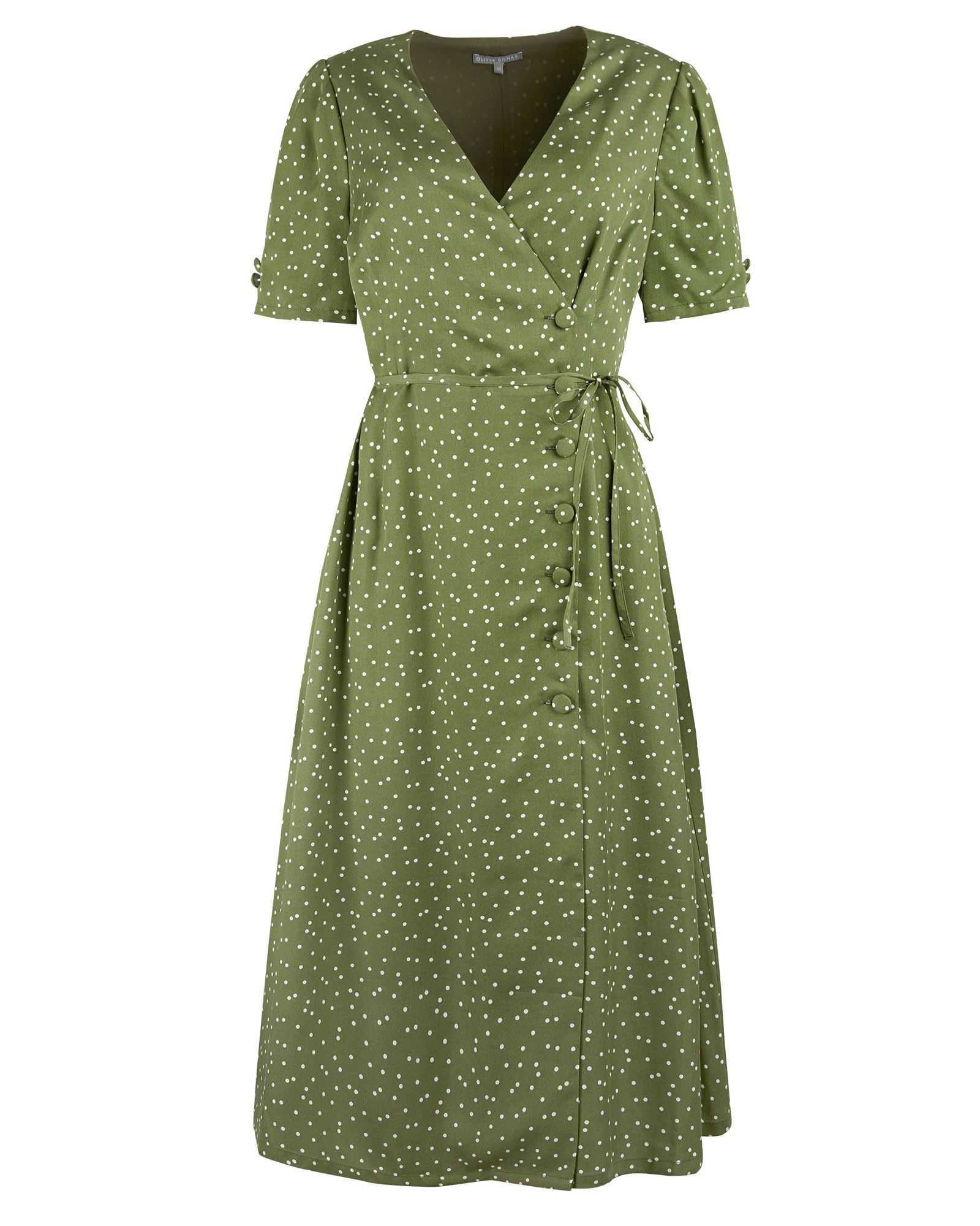 Polka Dot Green Midi Wrap Dress 