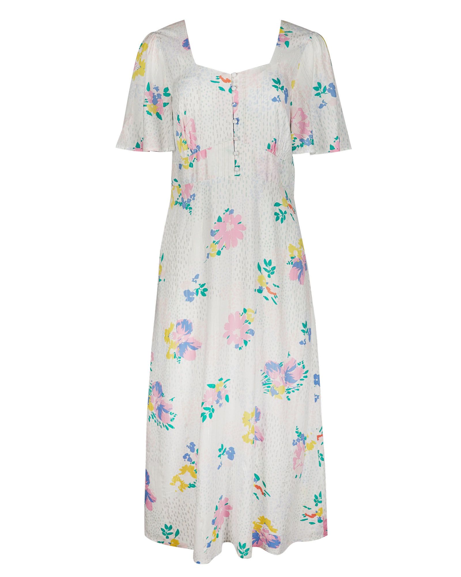 Ginny Floral Print White Midi Dress | Oliver Bonas