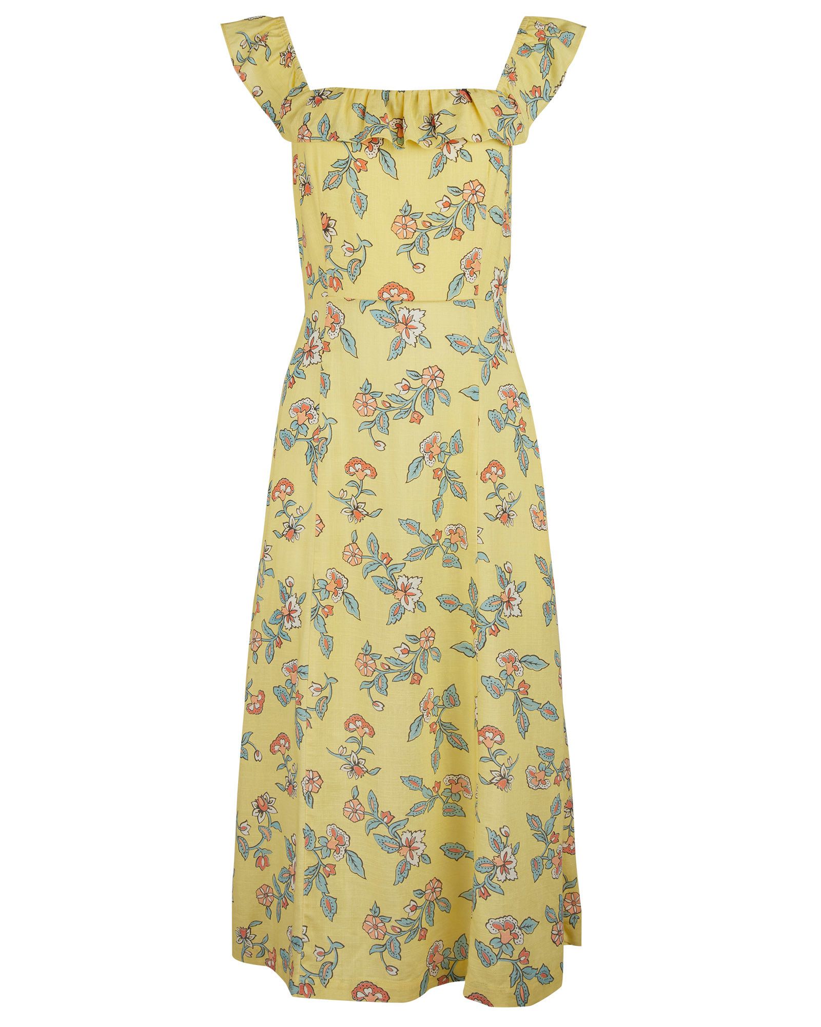 floral yellow midi dress