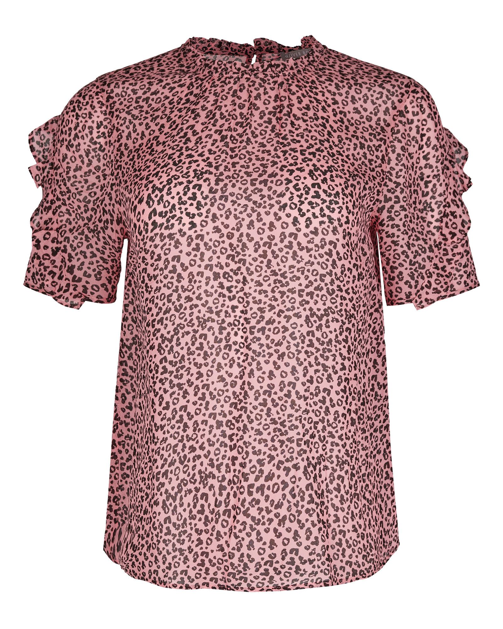 Leopard Print Pink High Neck Blouse 