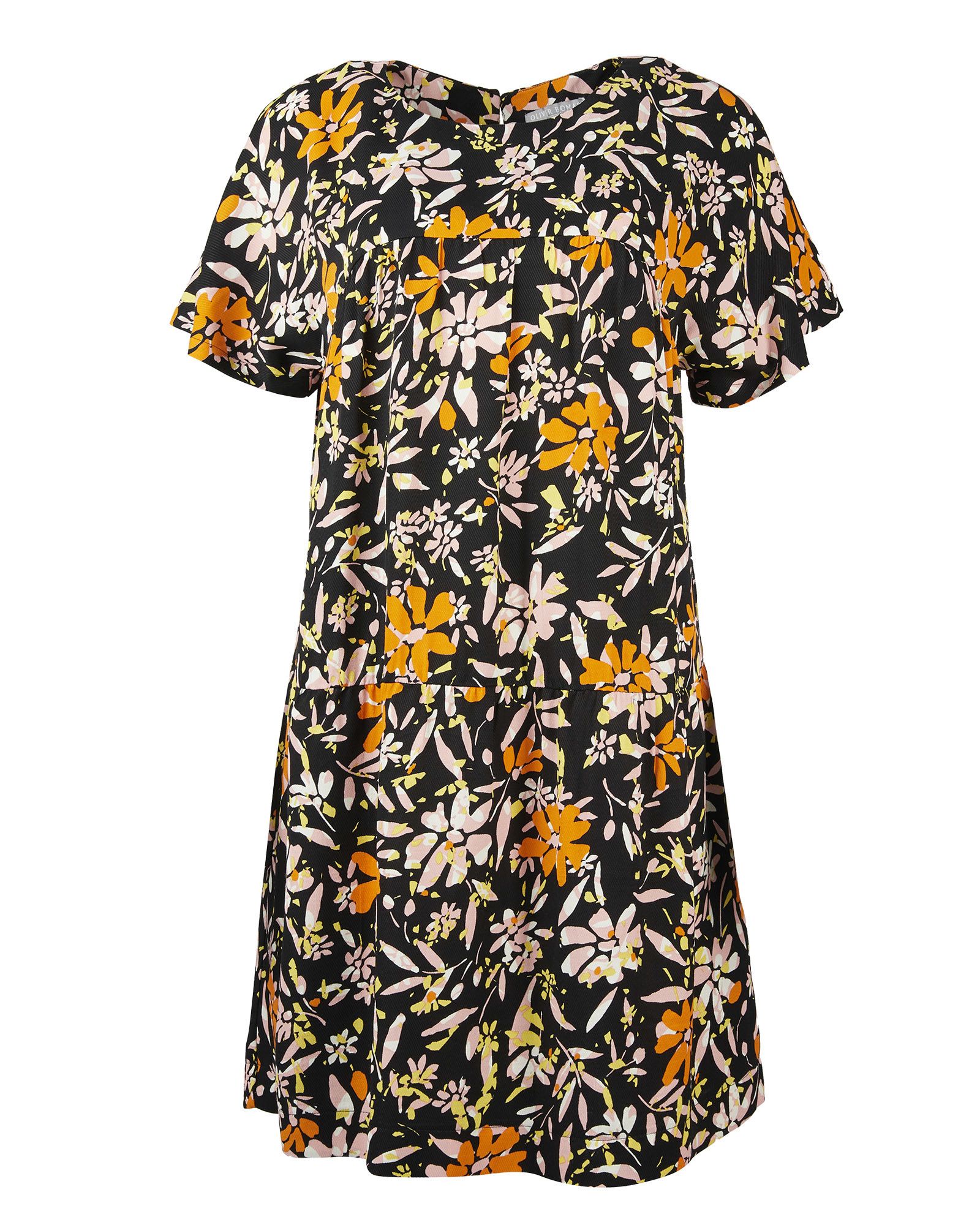 Textured Bloom Floral Print Black Mini Dress | Oliver Bonas
