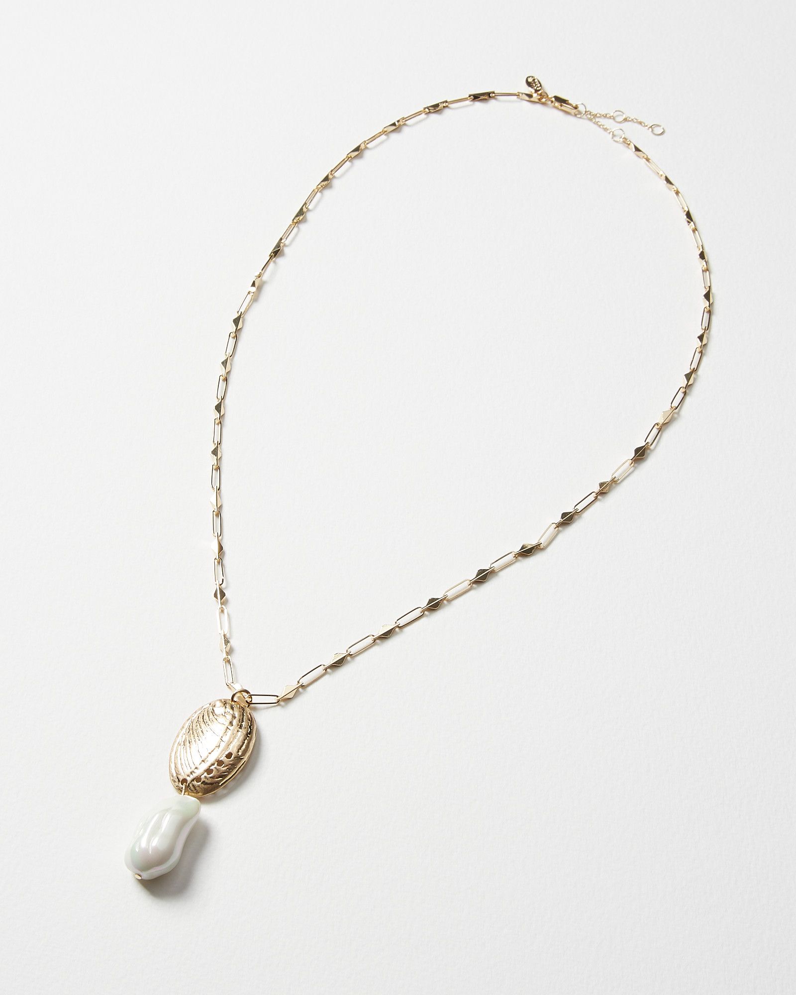 Marina Shell & Faux Pearl Drop Pendant Necklace | Oliver Bonas