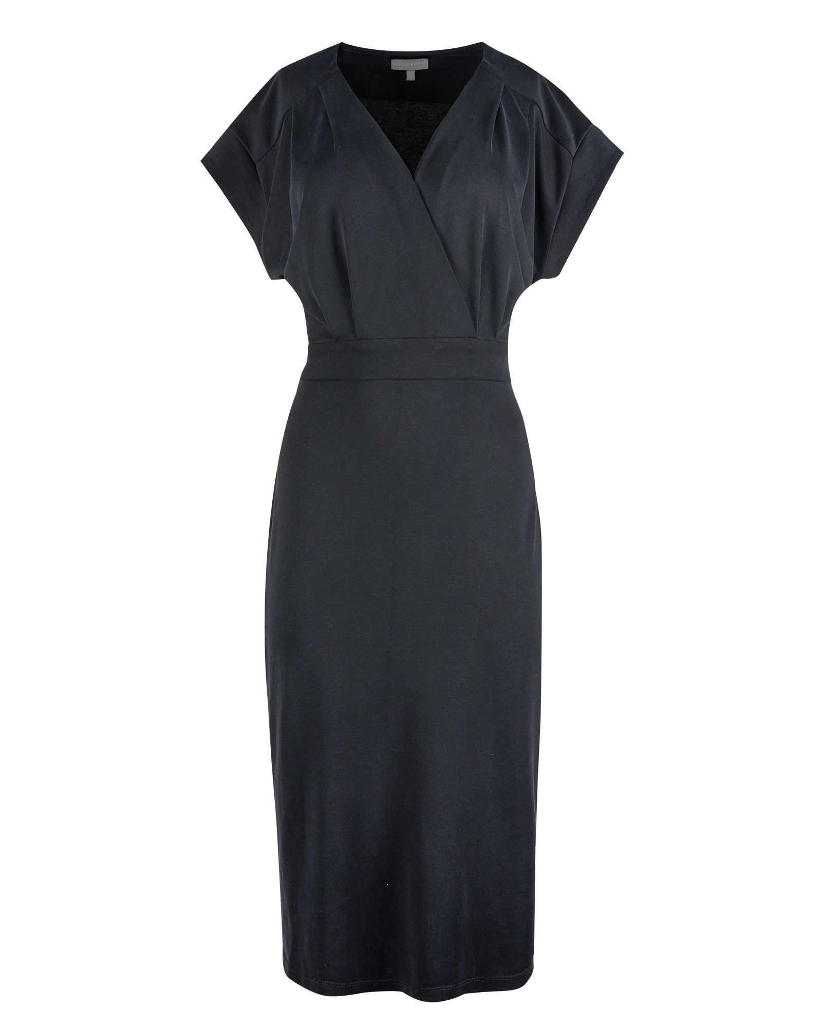 Wrap Front Black Jersey Midi Dress | Oliver Bonas