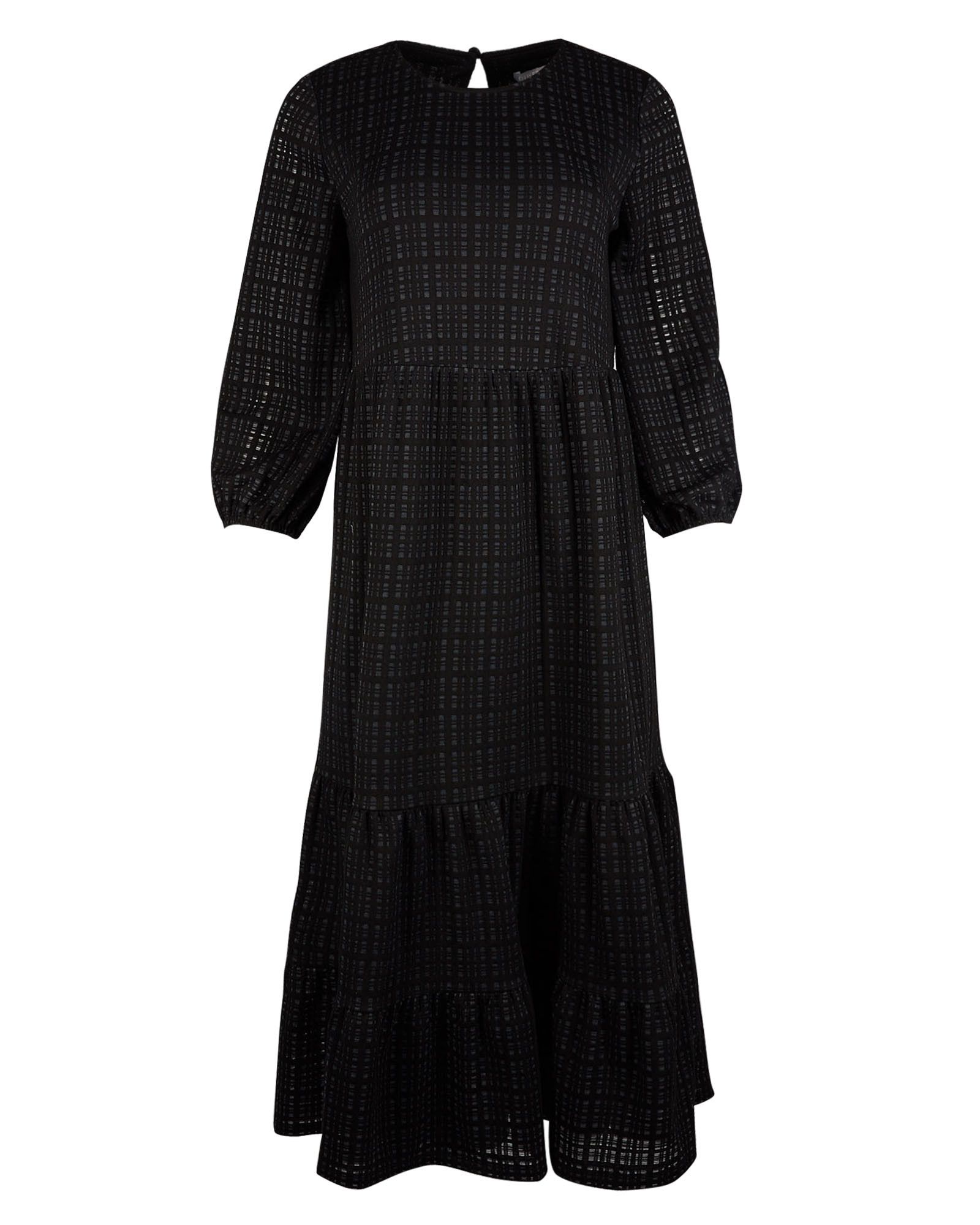 Textured Check Black Jersey Midi Dress | Oliver Bonas