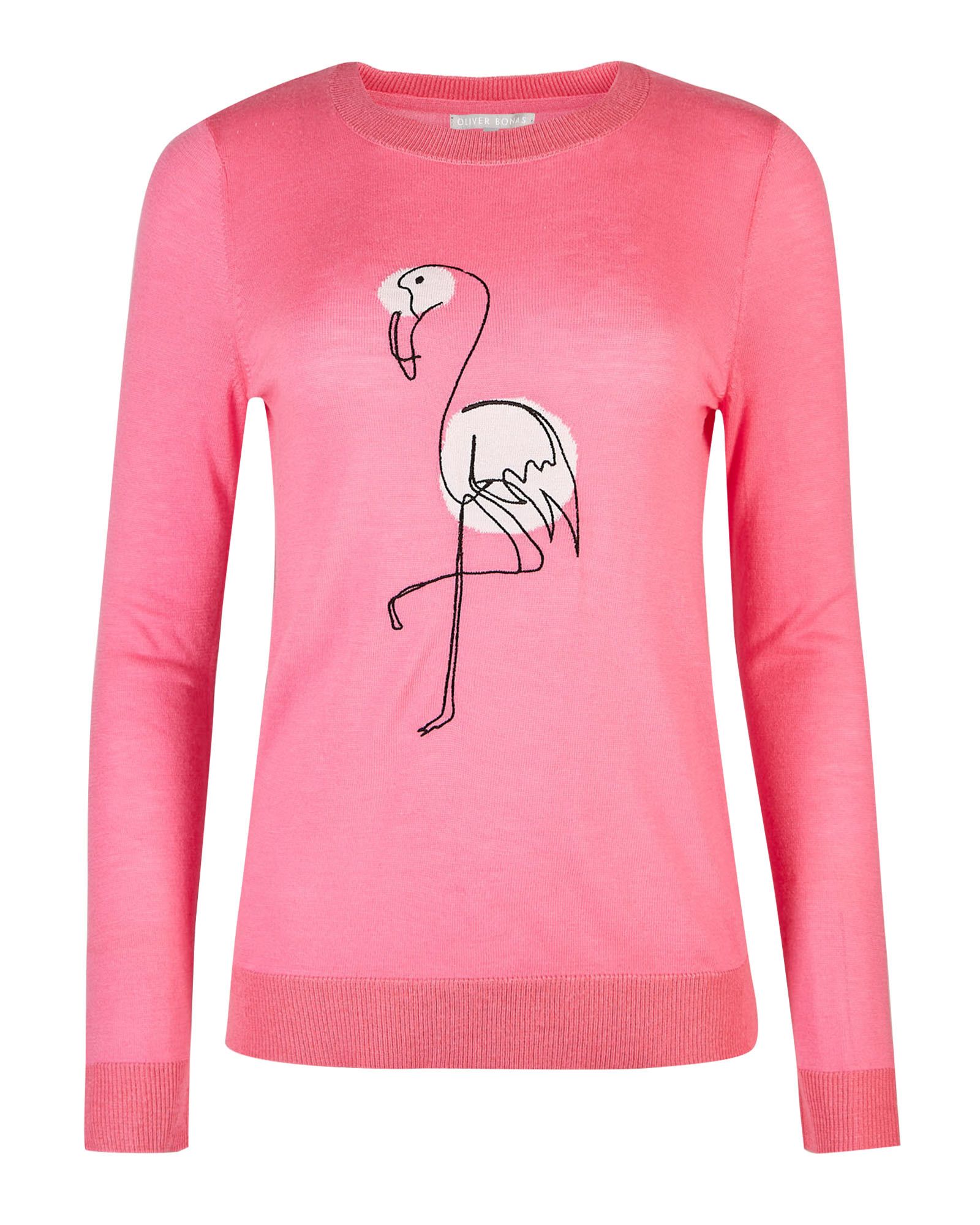 Flamingo Motif Pink Knitted Jumper Oliver Bonas