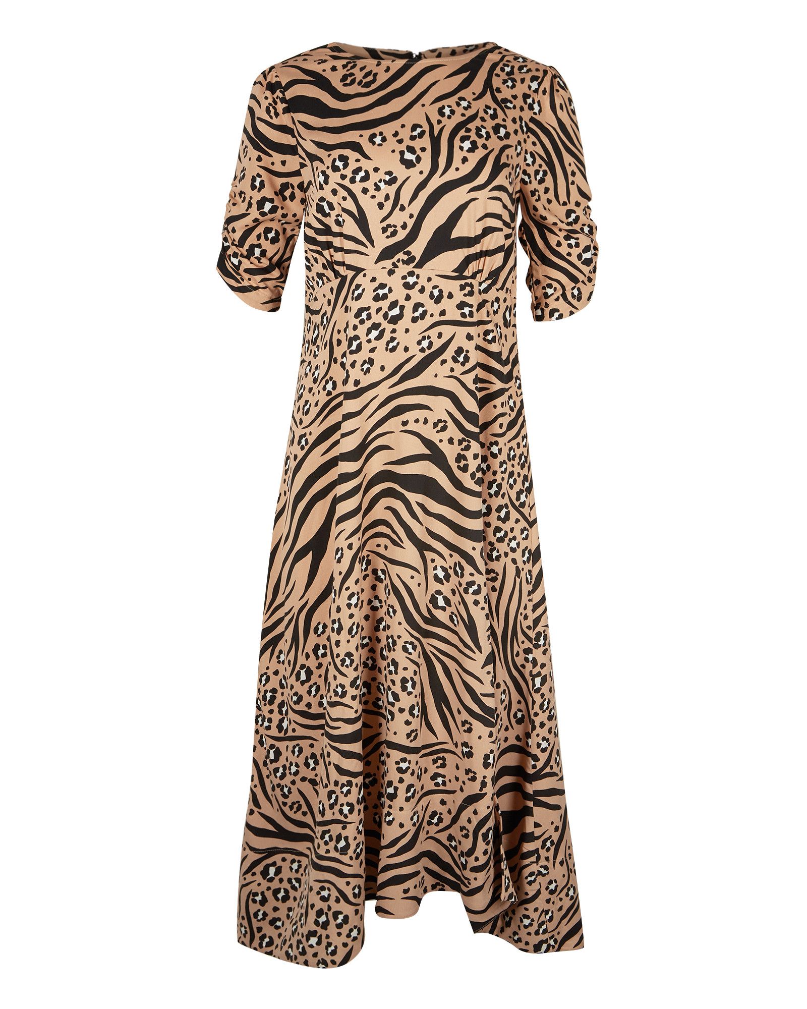 Animal Print Tan Brown Midi Dress | Oliver Bonas