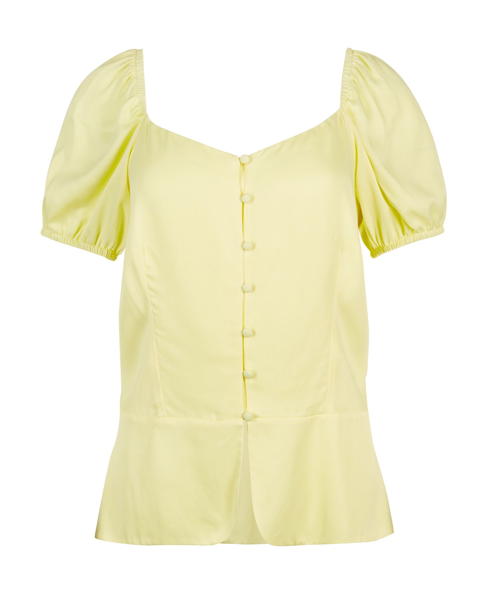 Satin Yellow Puff Sleeve Top | Oliver Bonas