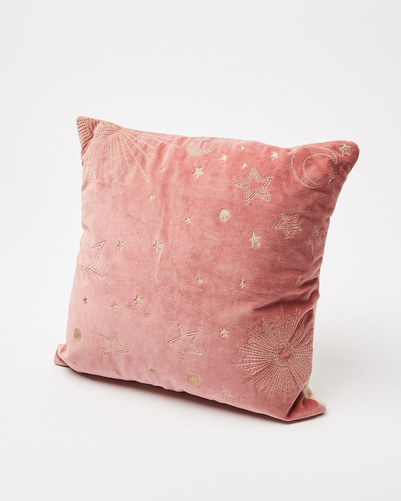 Pink Embroidered Star Cushion | Oliver Bonas