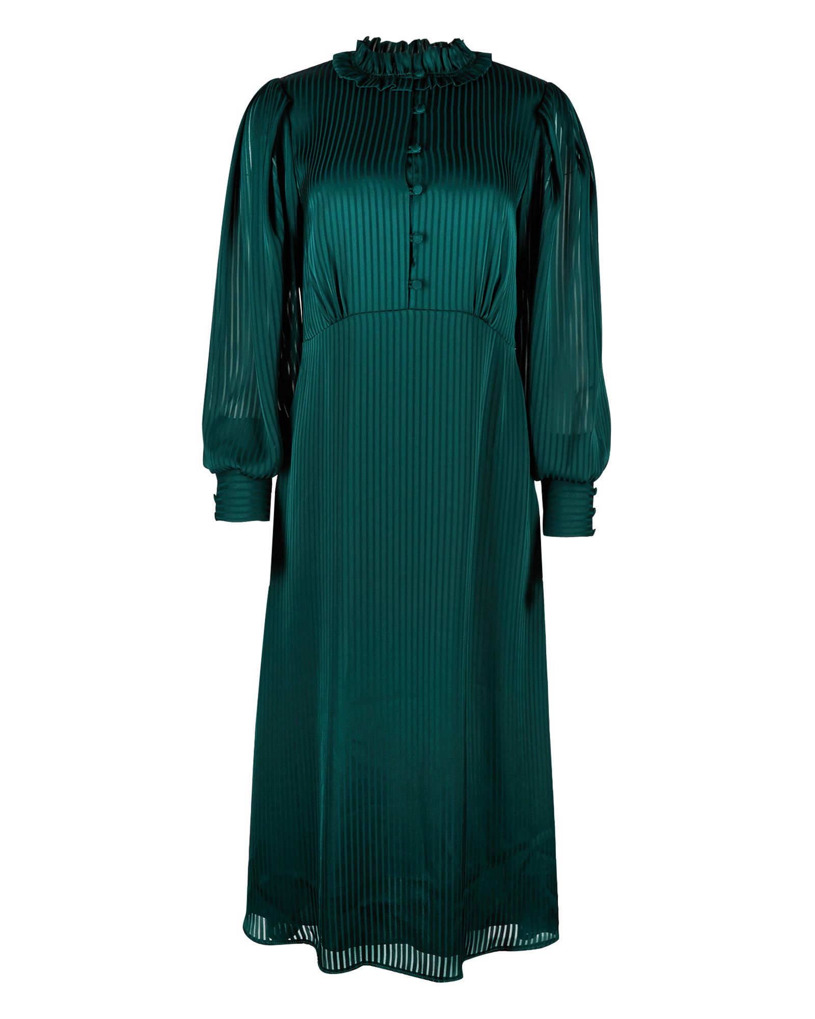 Jacquard Sheer Striped Green Midi Dress | Oliver Bonas