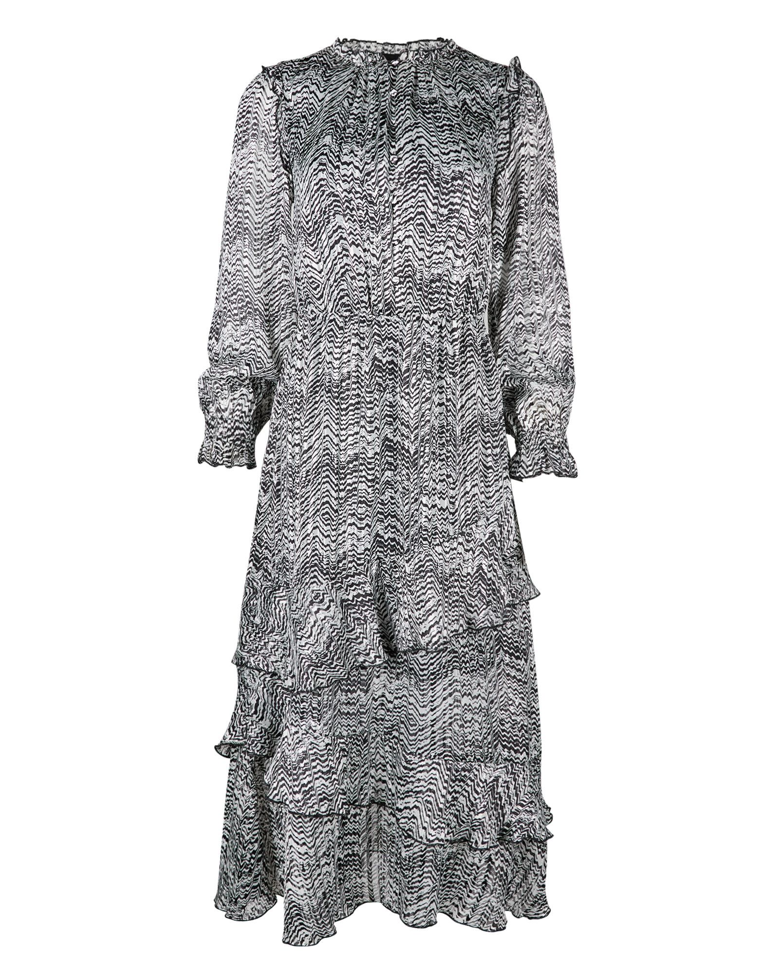 Texture Stripes & Frill Black Midi Dress | Oliver Bonas
