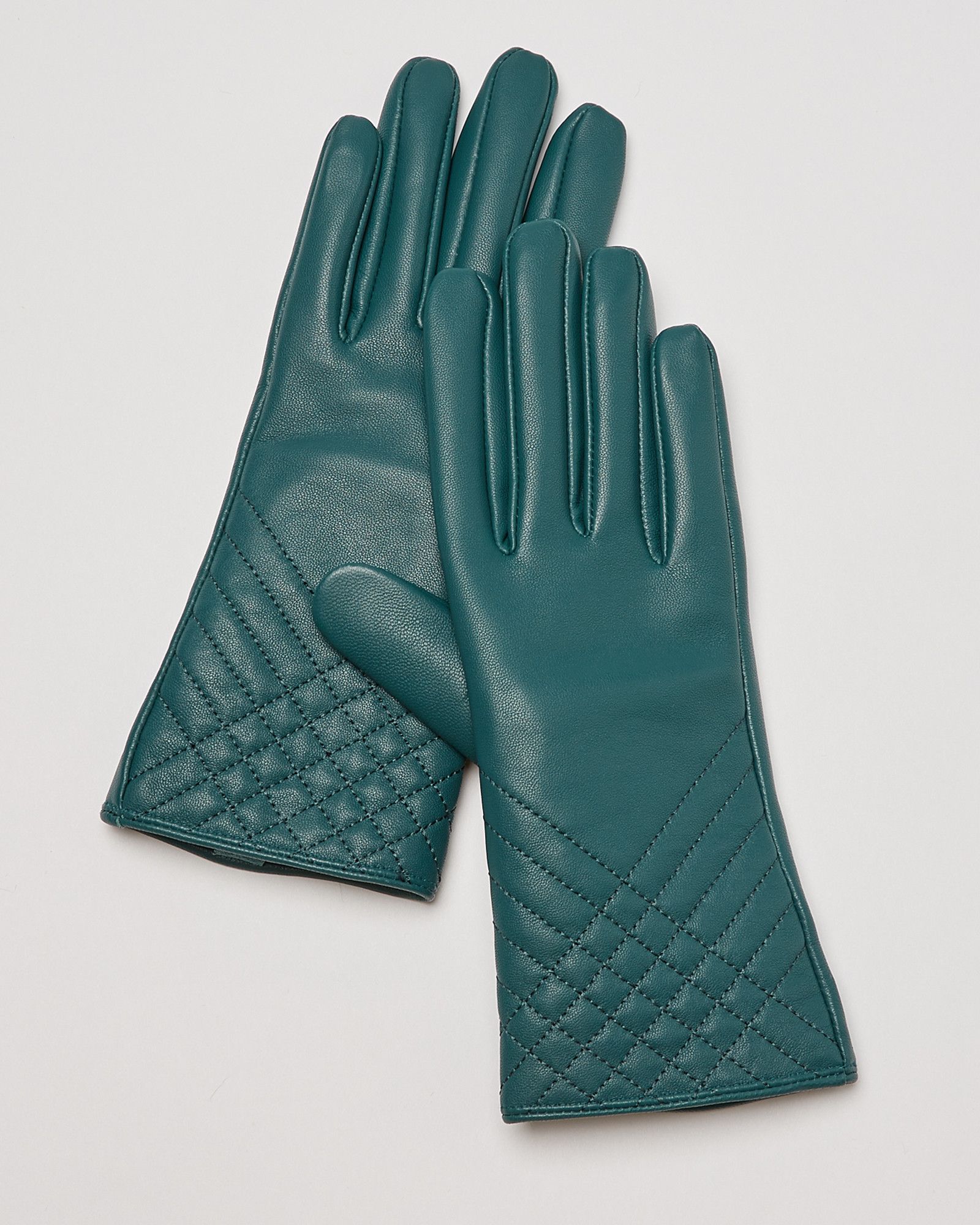 Padded Smart Touch Teal Green Leather Gloves | Oliver Bonas