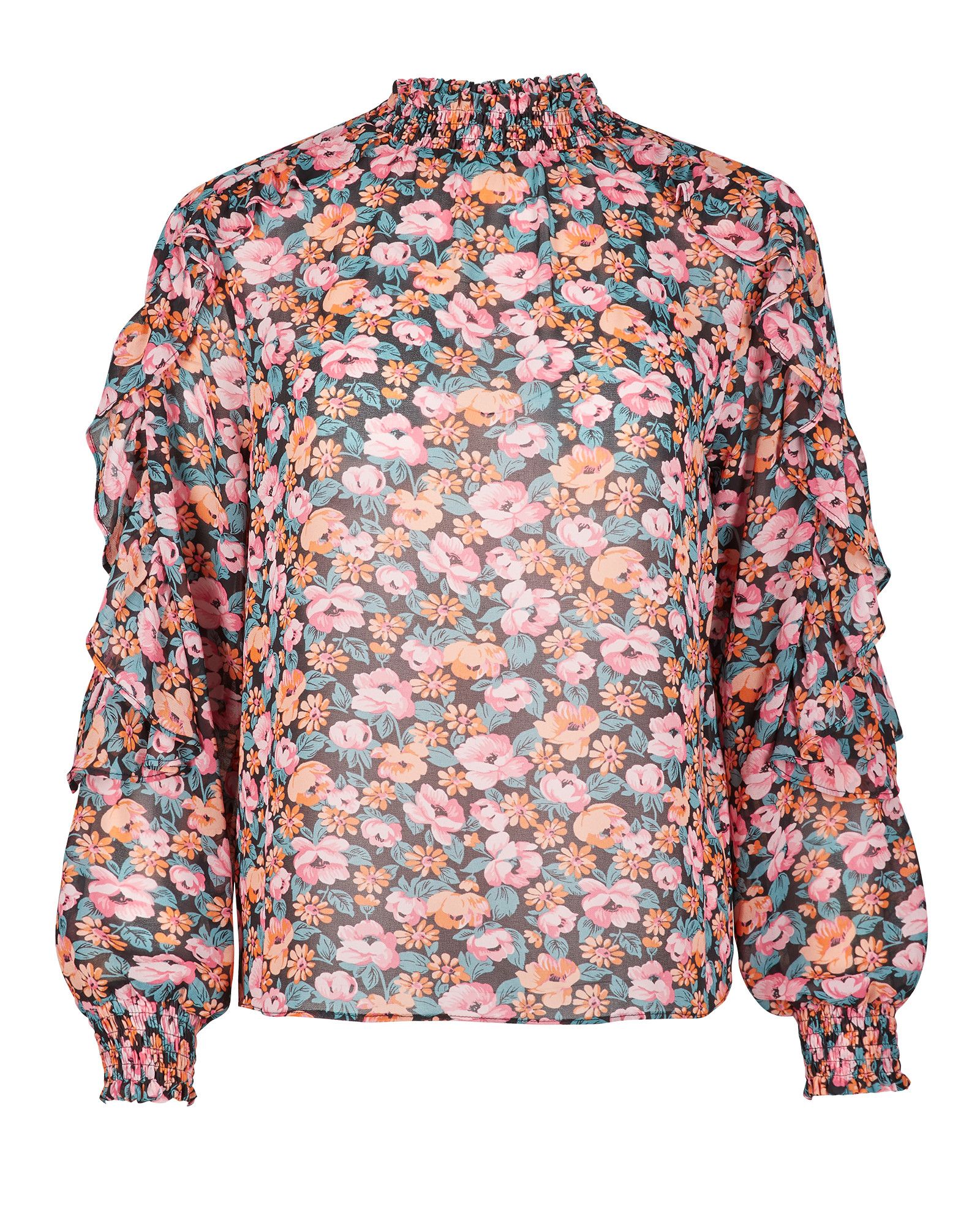 Floral Meadow Print Black High Neck Blouse | Oliver Bonas