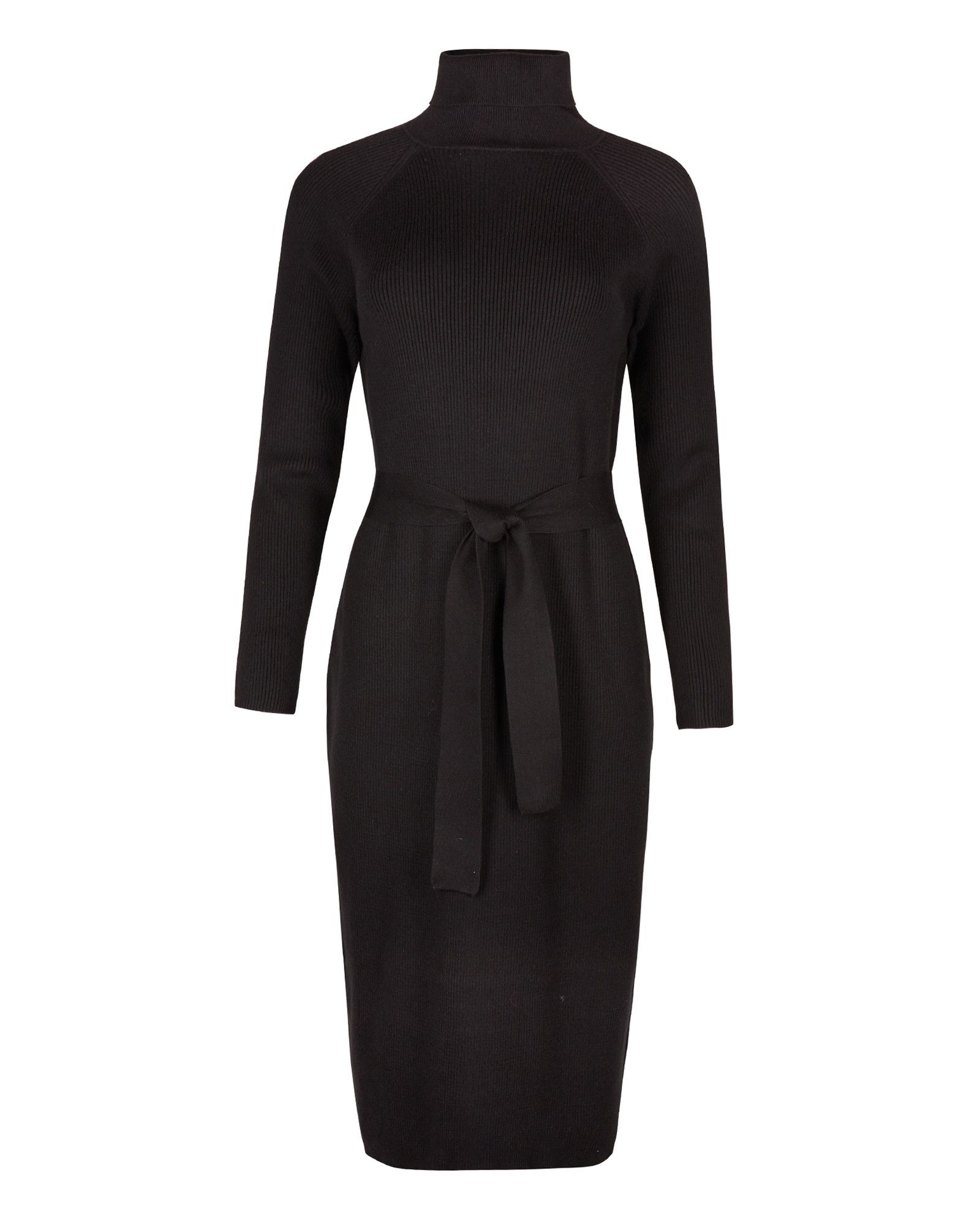 Belted Black Knitted Midi Jumper Dress Oliver Bonas