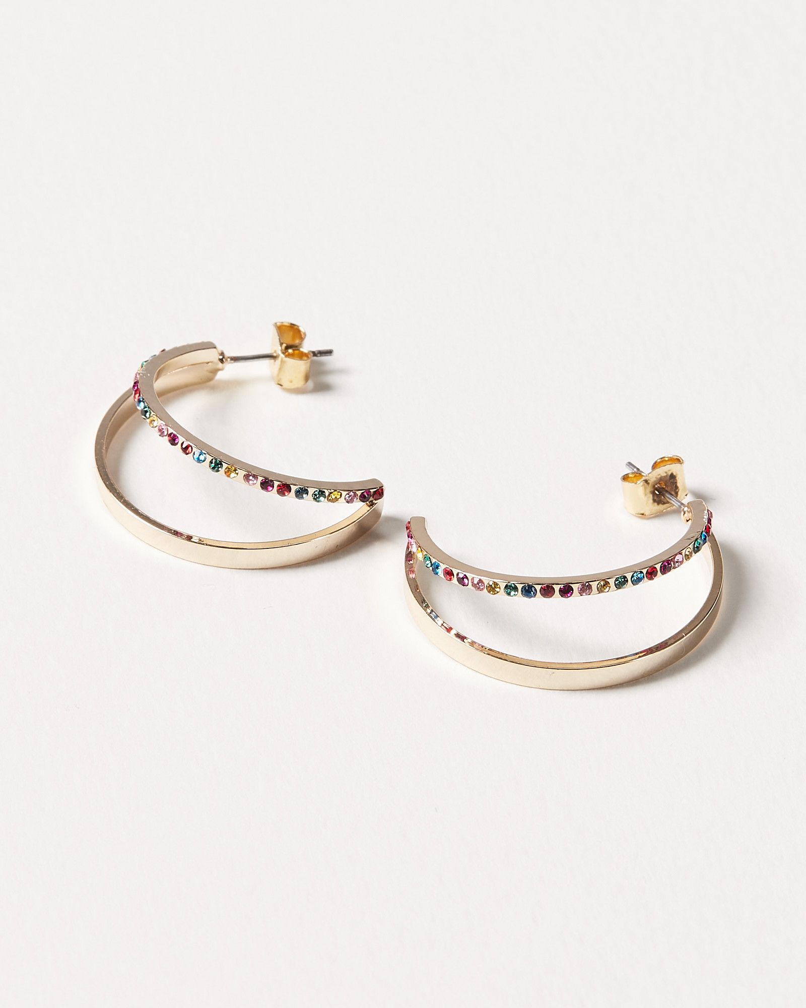 Jenny Double Row & Rainbow Gem Inlay Hoop Earrings | Oliver Bonas