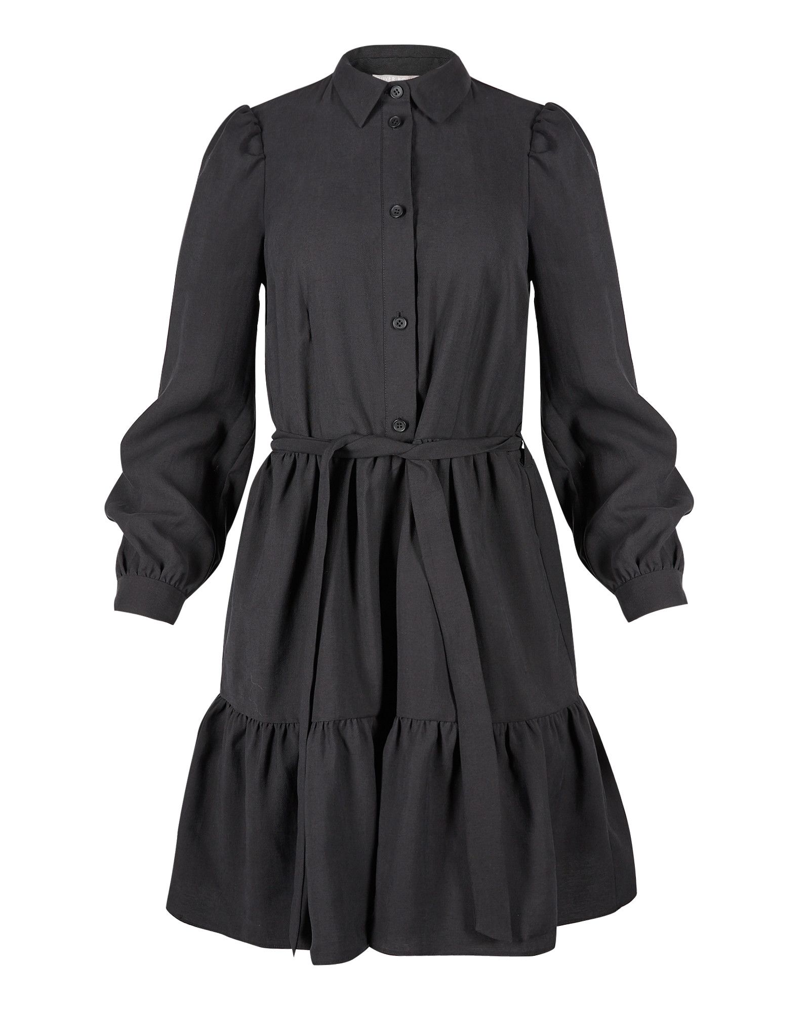 Tiered Button Through Black Mini Shirt Dress | Oliver Bonas