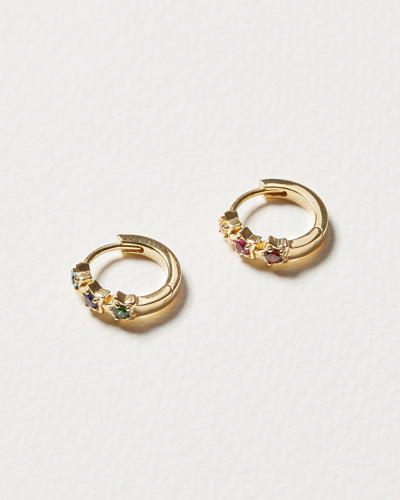 Rainbow Gem & Star Gold Plated Huggie Earrings | Oliver Bonas