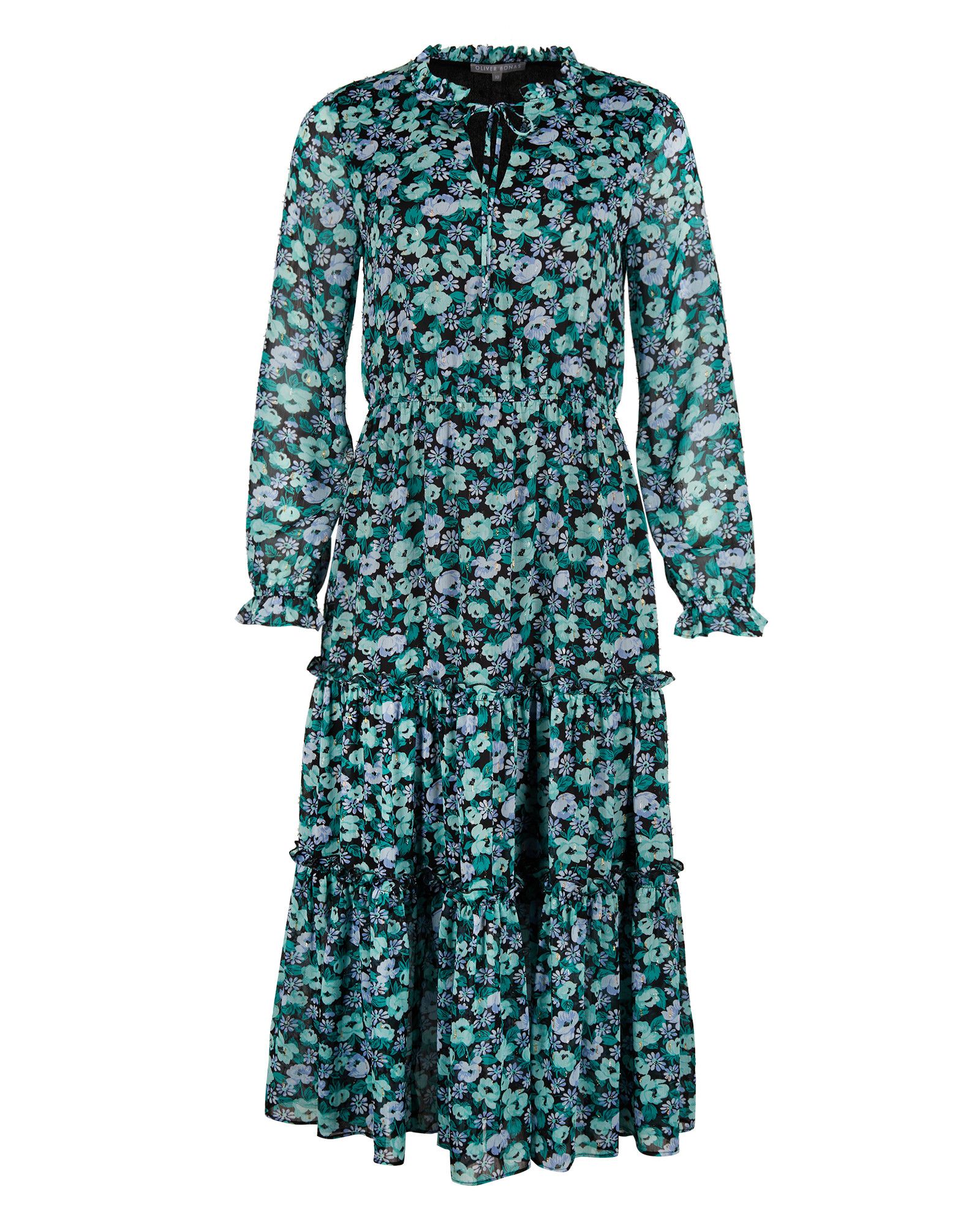Floral Meadow Print Green Midi Dress | Oliver Bonas