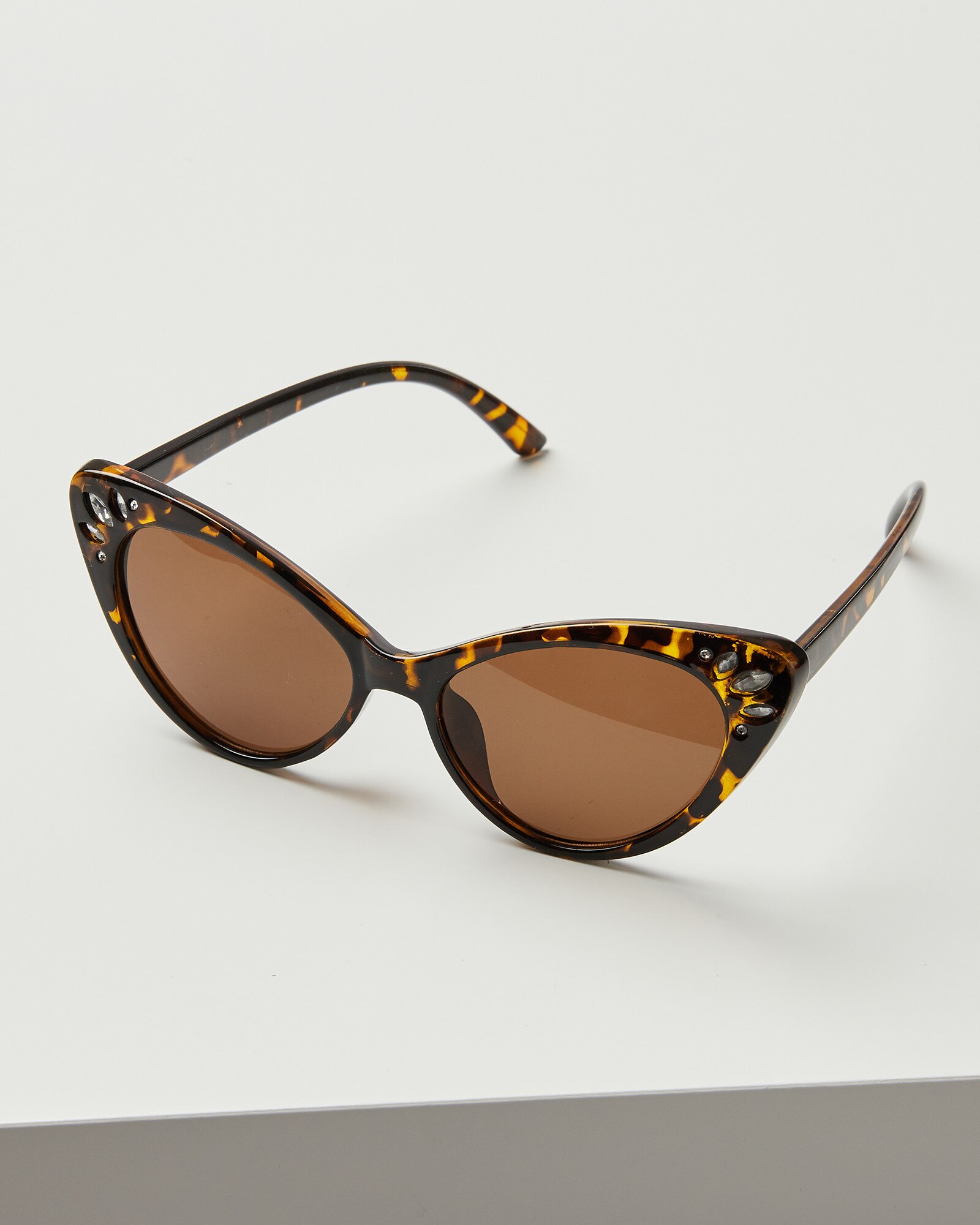 Faux Tortoiseshell And Gems Brown Cat Eye Sunglasses Oliver Bonas