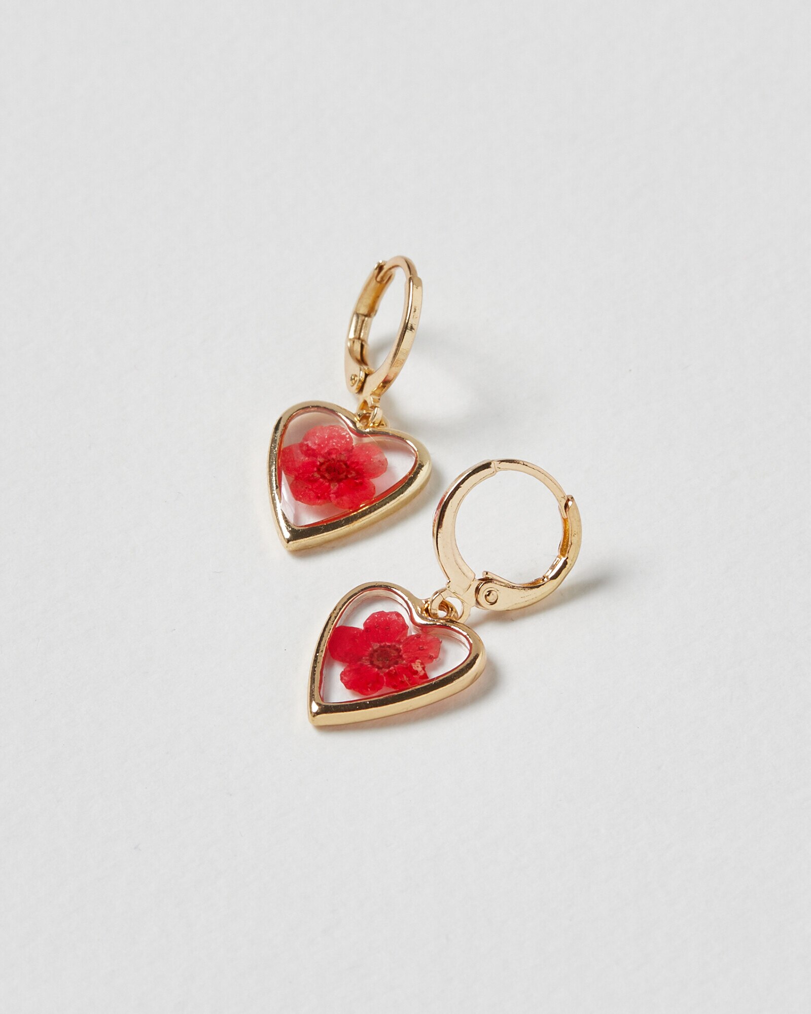 Arcelia Flower Inlay Heart Drop Huggie Earrings Oliver Bonas