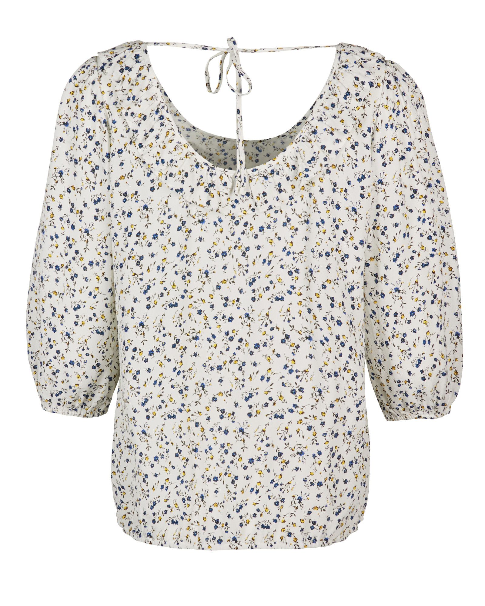 Ditsy Floral Print White Frill Neck Blouse | Oliver Bonas