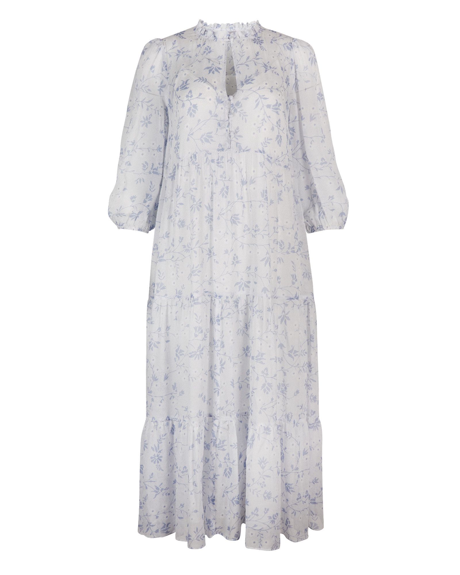 Romantic Floral Print White Tiered Midi Dress | Oliver Bonas