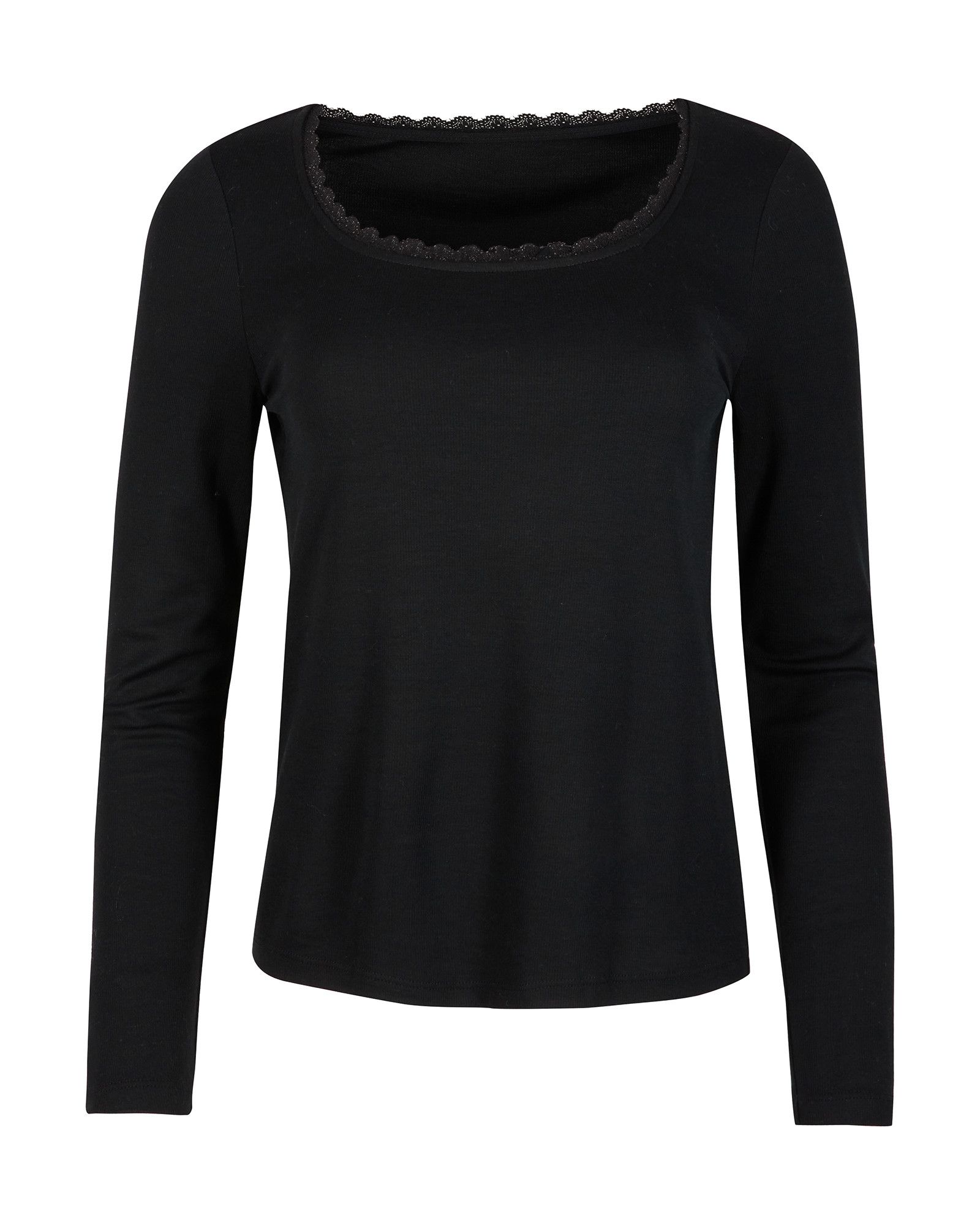Lace Trim Black Jersey Long Sleeve Top | Oliver Bonas