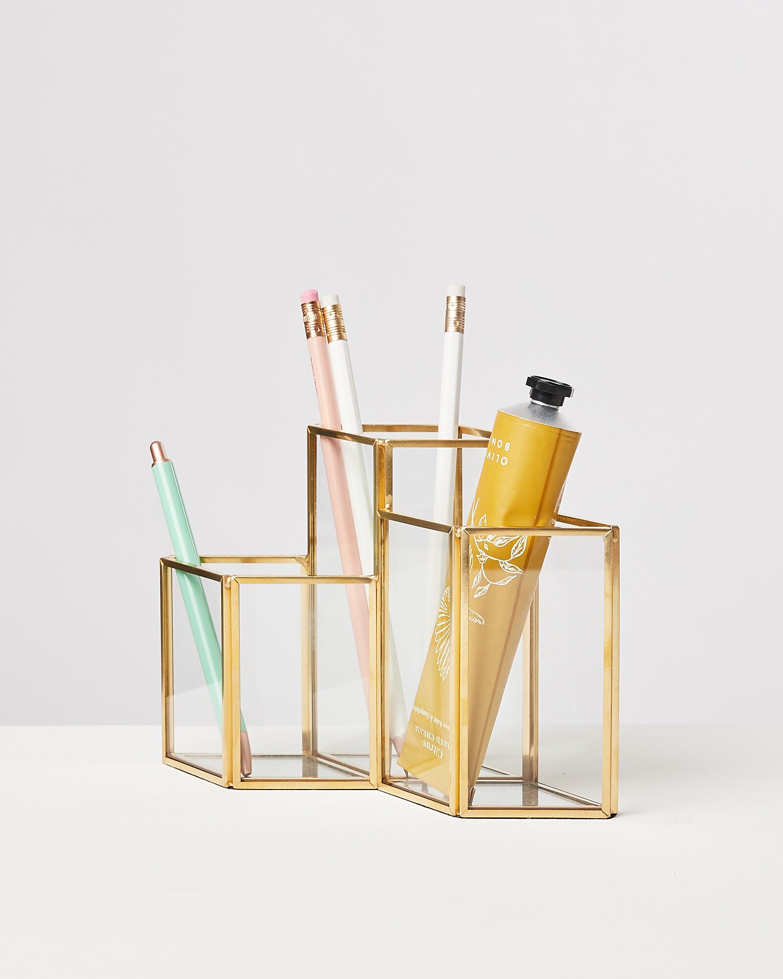 Maka Gold & Glass Multi Pen Pot | Oliver Bonas