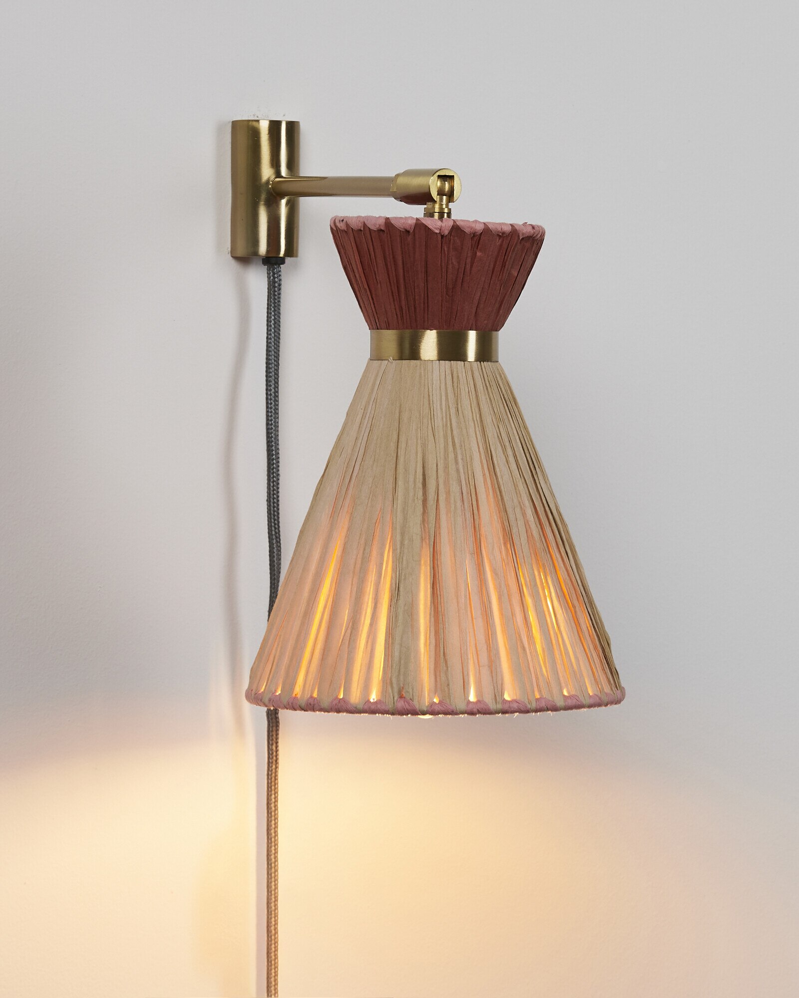 Alohi Pink Raffia Gold Metal Task Wall Light Oliver Bonas