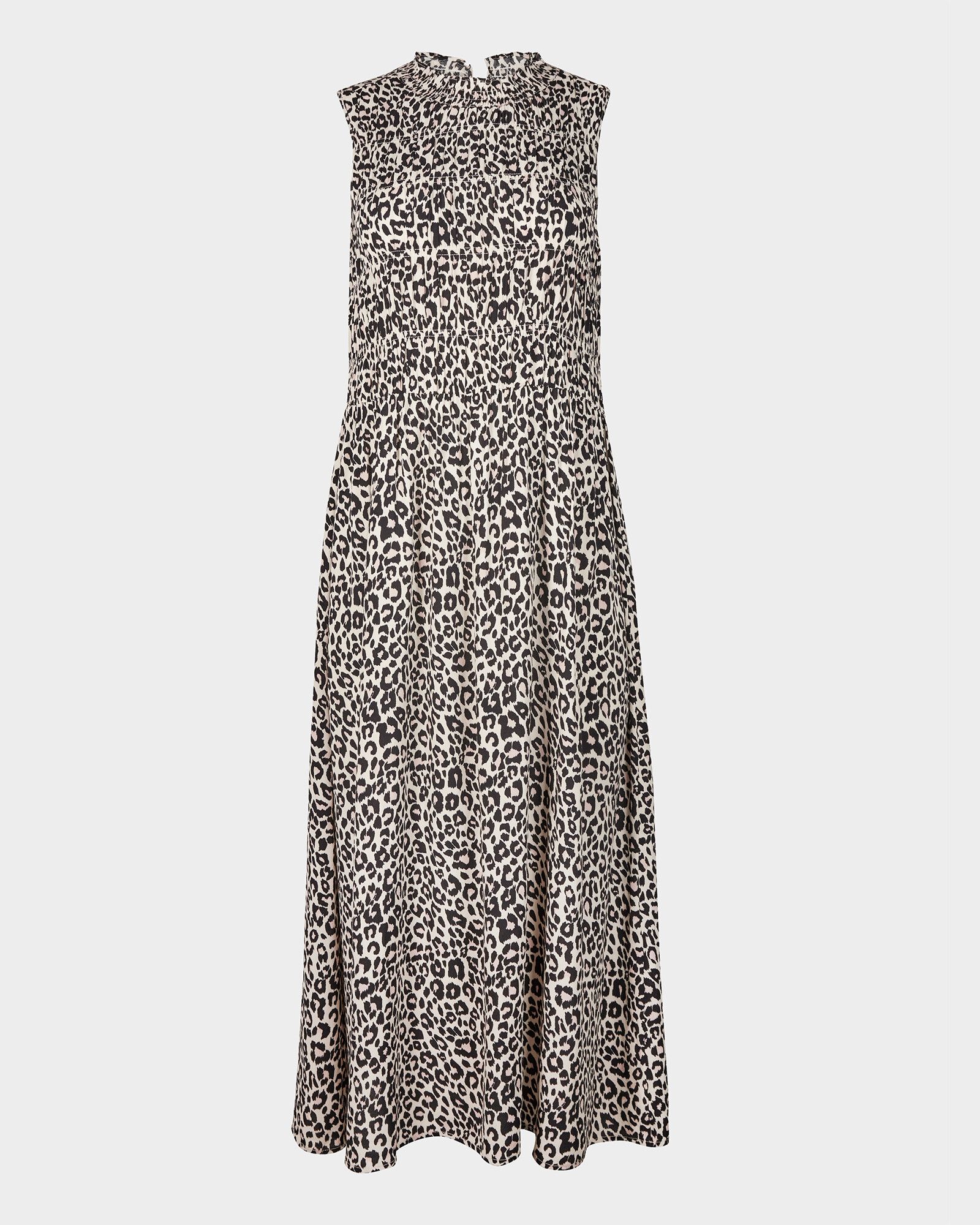Leopard Print High Neck & Sleeveless Brown Midi Dress | Oliver Bonas