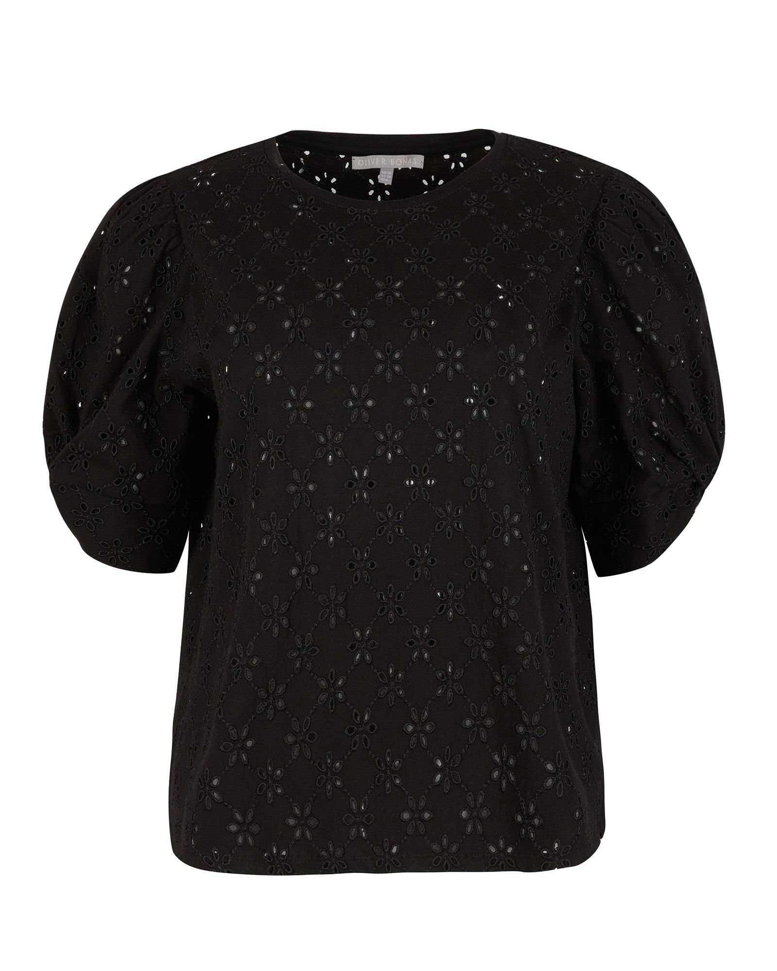 Broderie Floral Black Twist Sleeve Jersey T-Shirt | Oliver Bonas