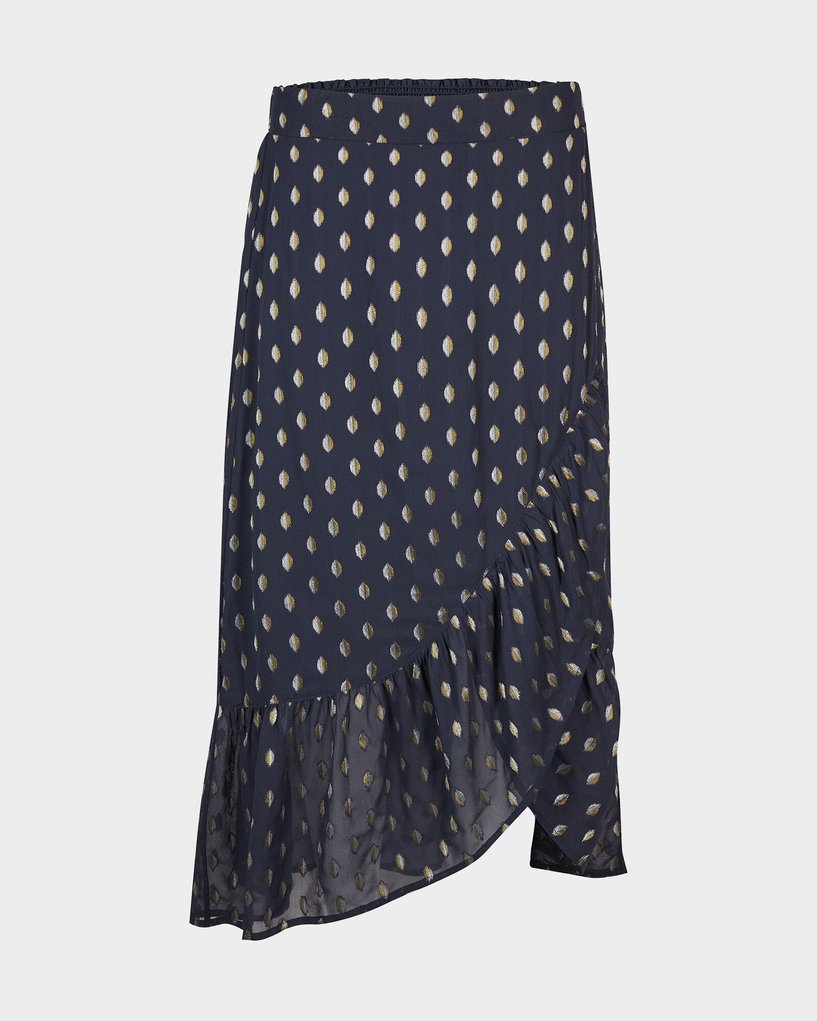 Sparkle Jacquard Spot Navy Blue Wrap Midi Skirt | Oliver Bonas