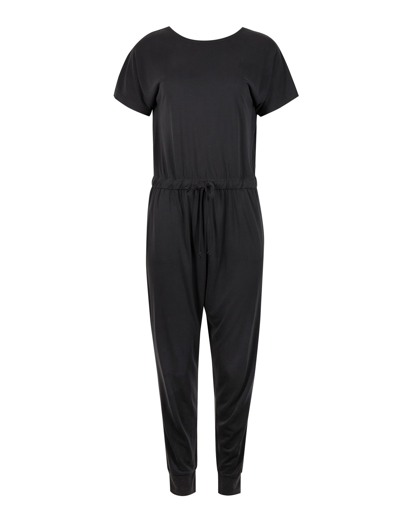 Cupro Black Jersey Tapered Leg Jumpsuit | Oliver Bonas